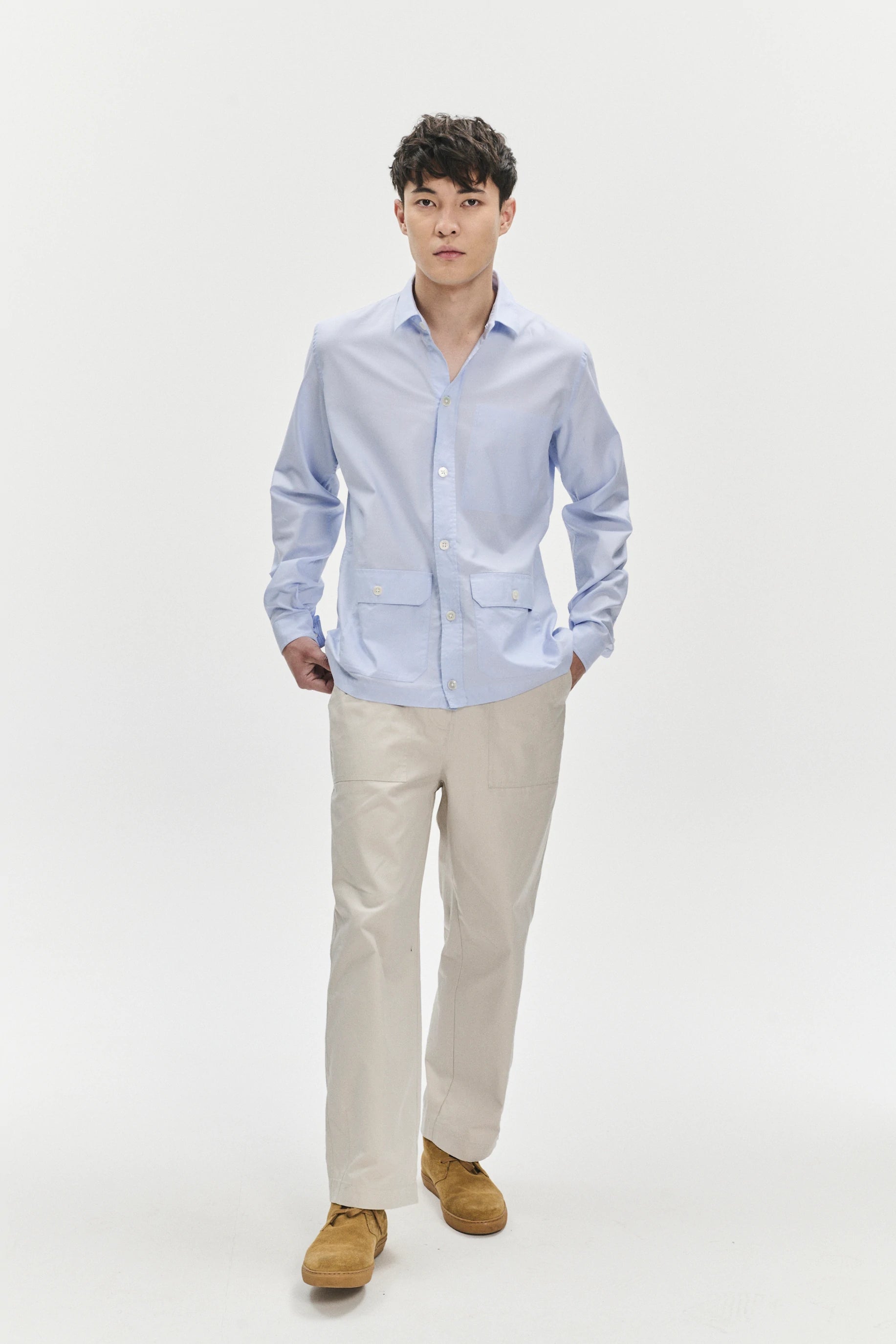 Overshirt in a Light Blue Portuguese Oxford Cotton