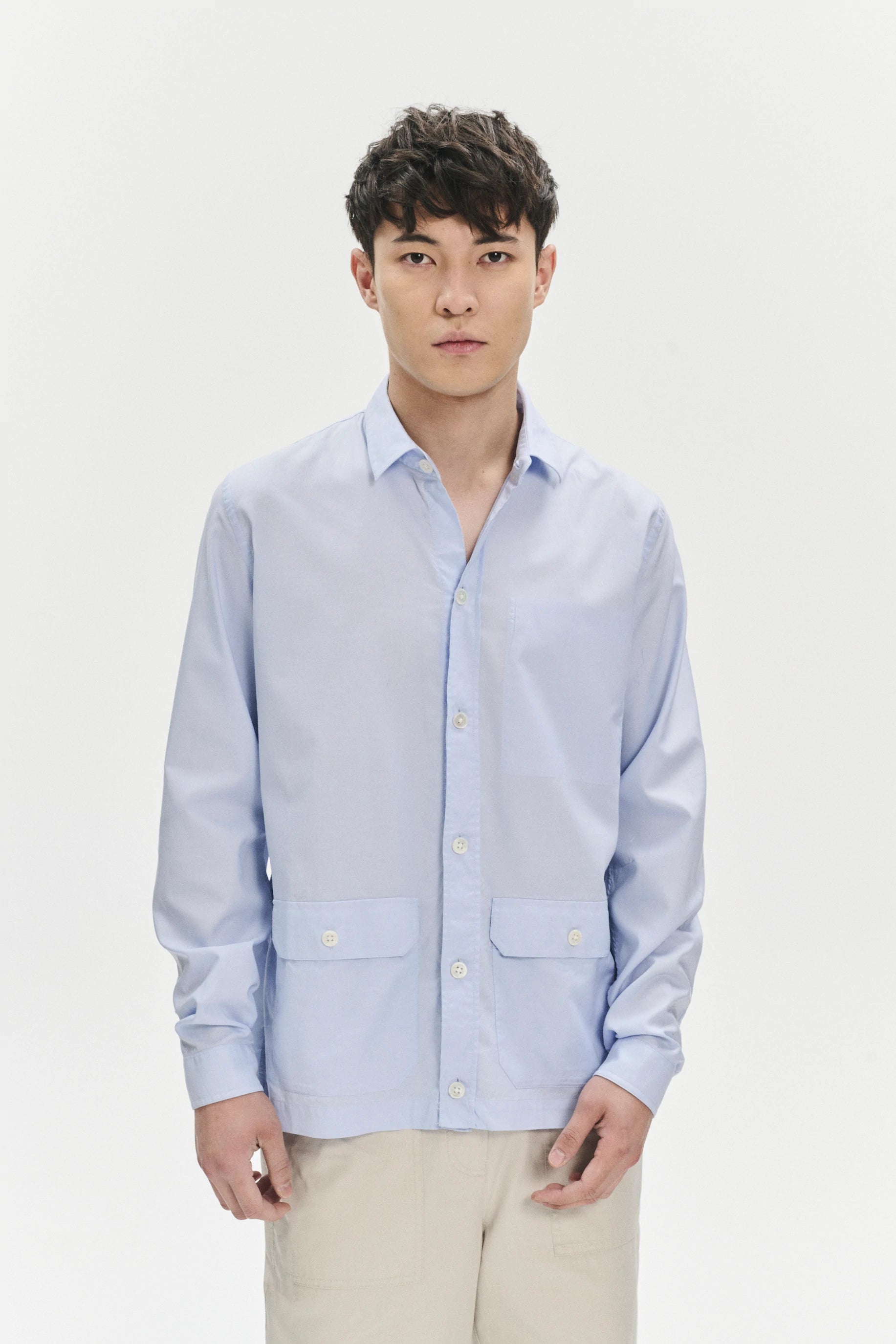 Overshirt in a Light Blue Portuguese Oxford Cotton
