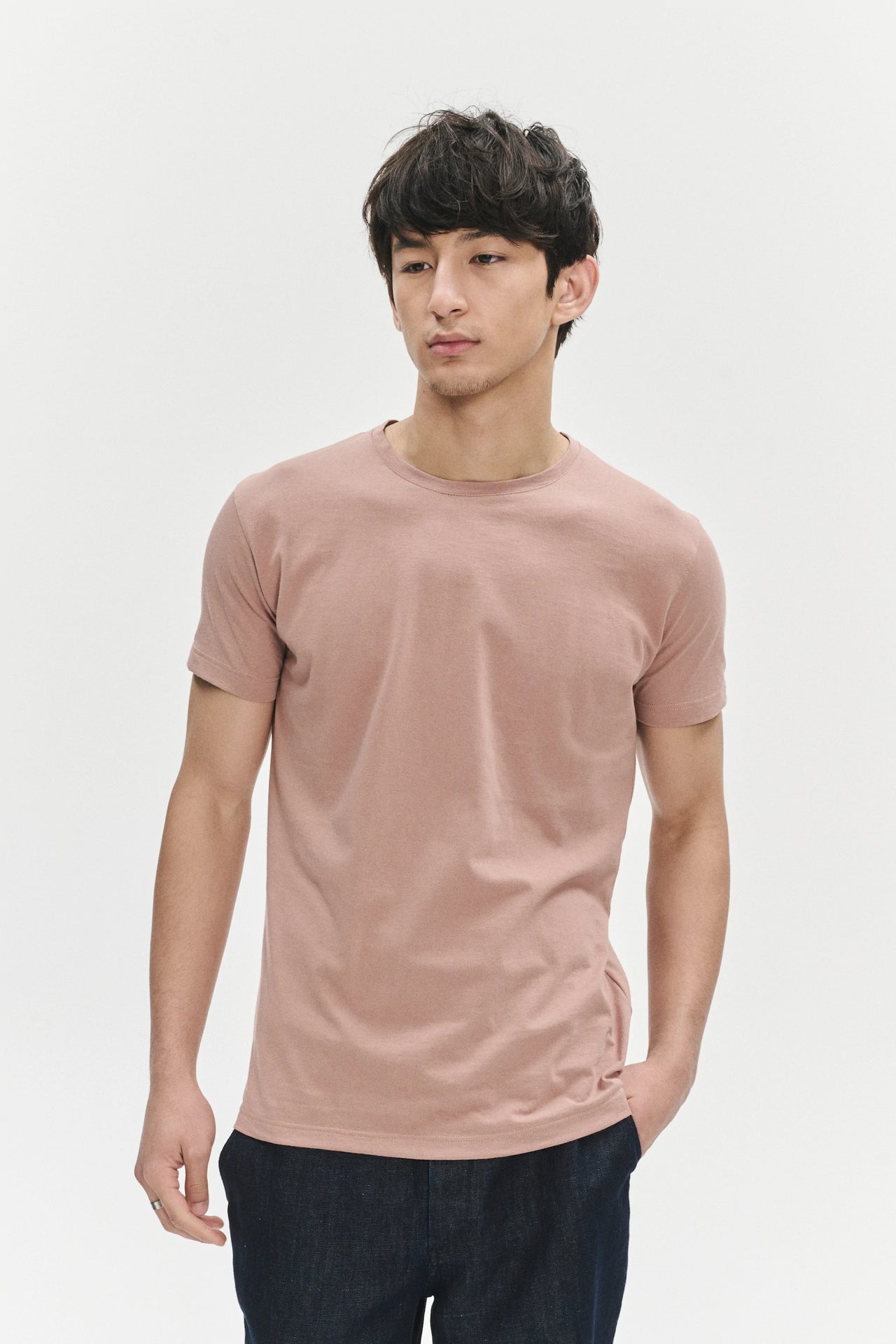 Pocket T-Shirt in a Powder Pink Soft Organic Japanese Cotton