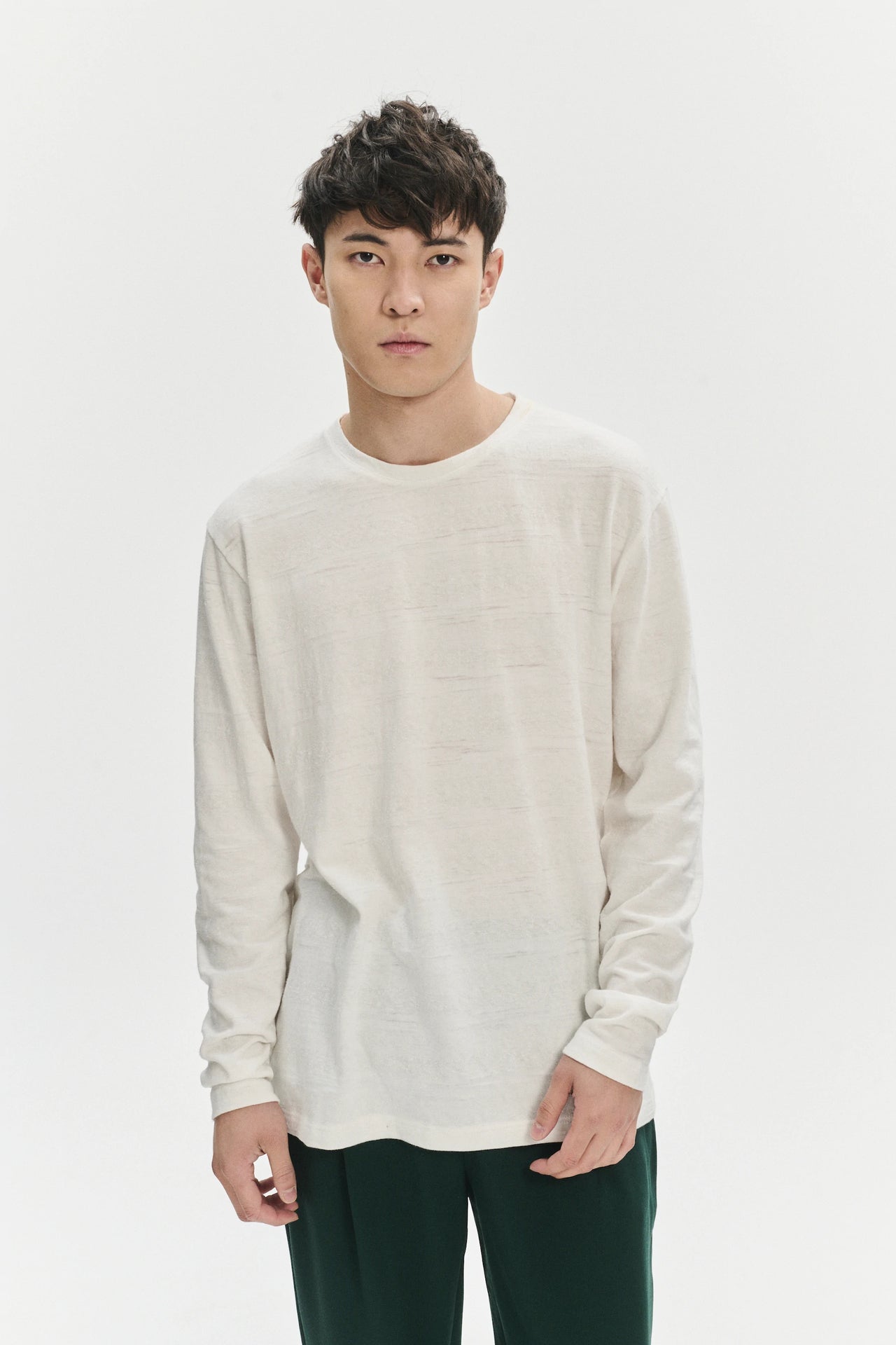 Long Sleeve in a White Japanese Slow-Knit Cotton Jersey