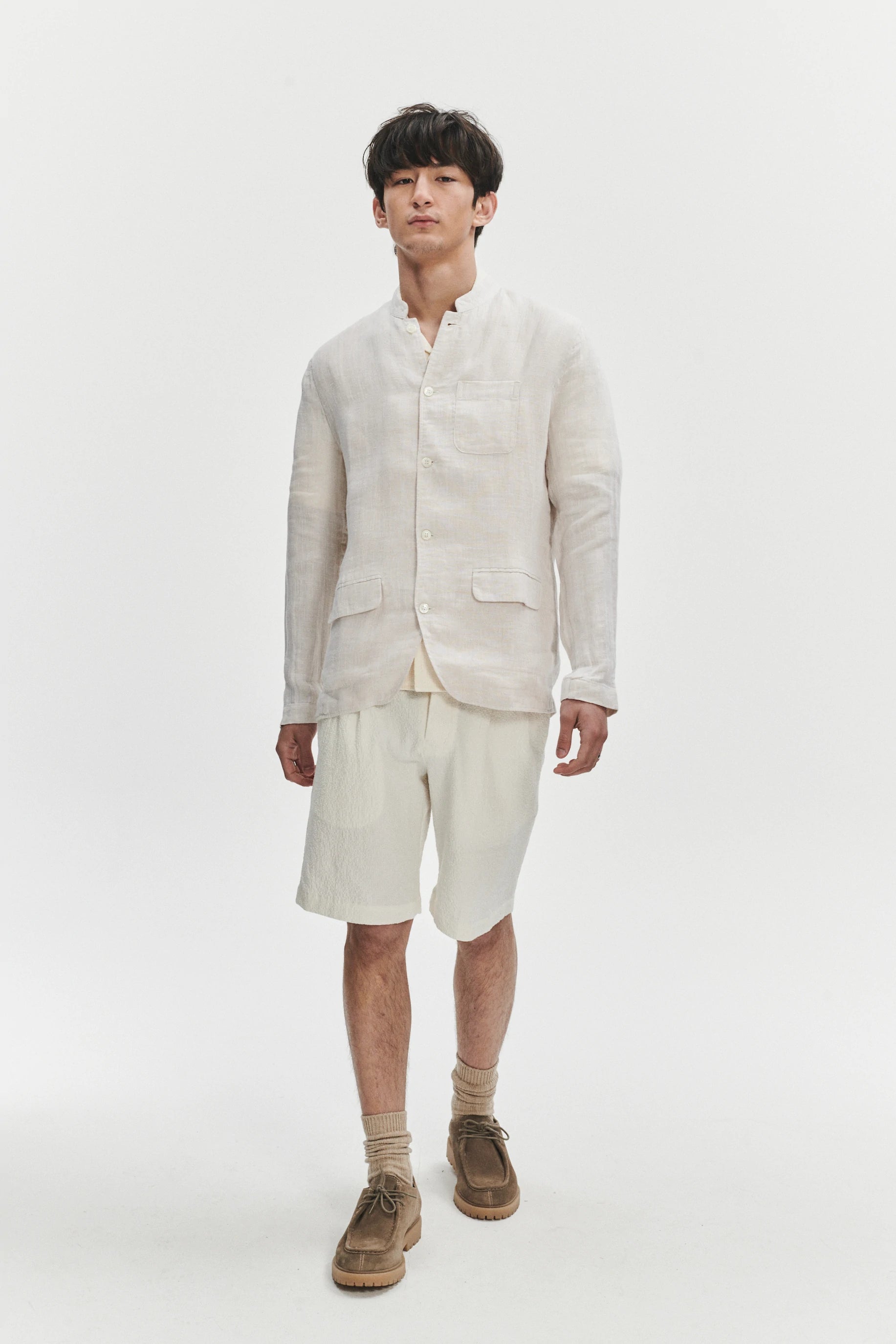 Strong Jacket in an Off-White Double Sided Fatigue Italian Linen and C -  Delikatessen