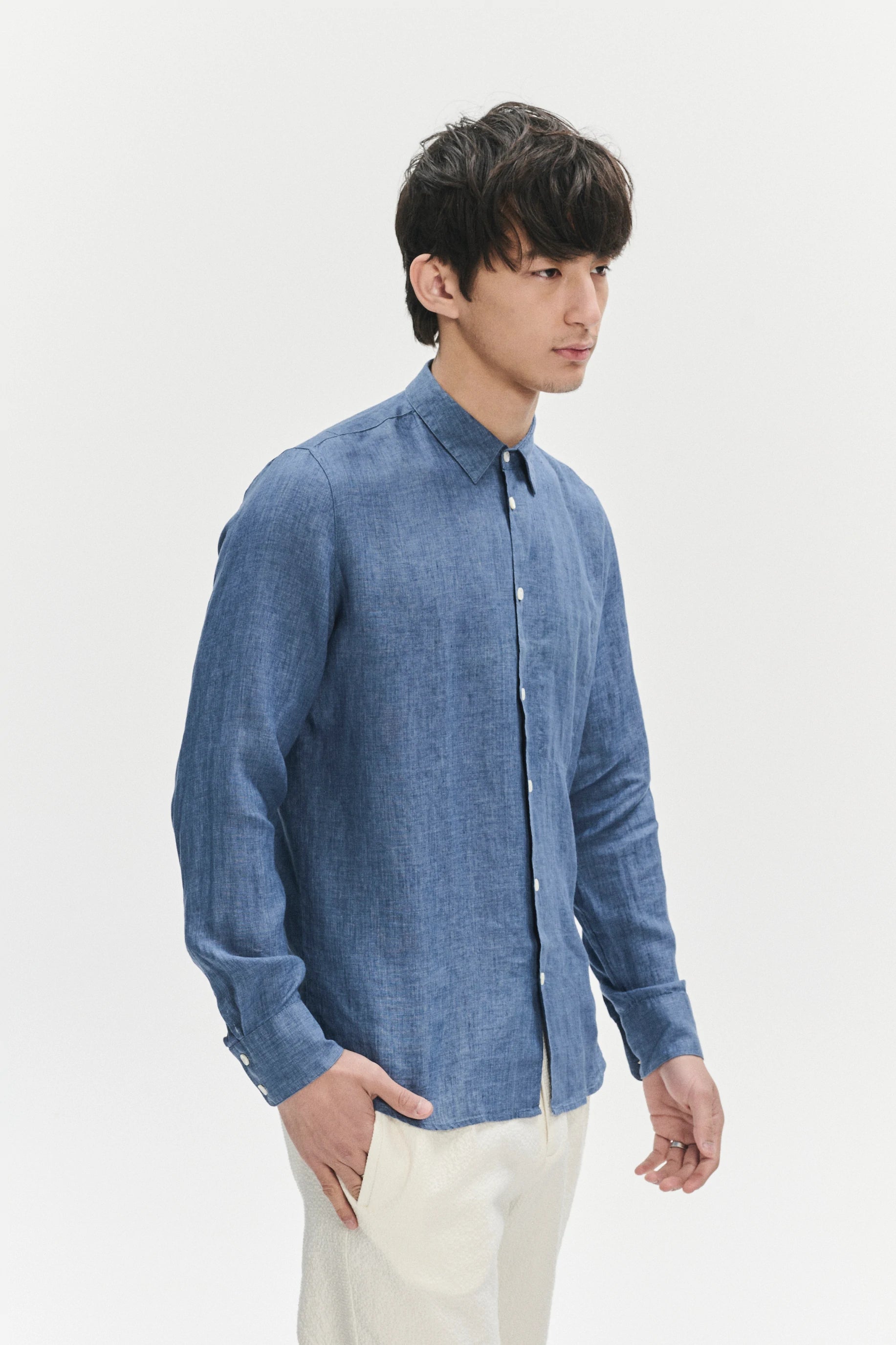 Feel Good Shirt in a Berlin Blue Italian Linen