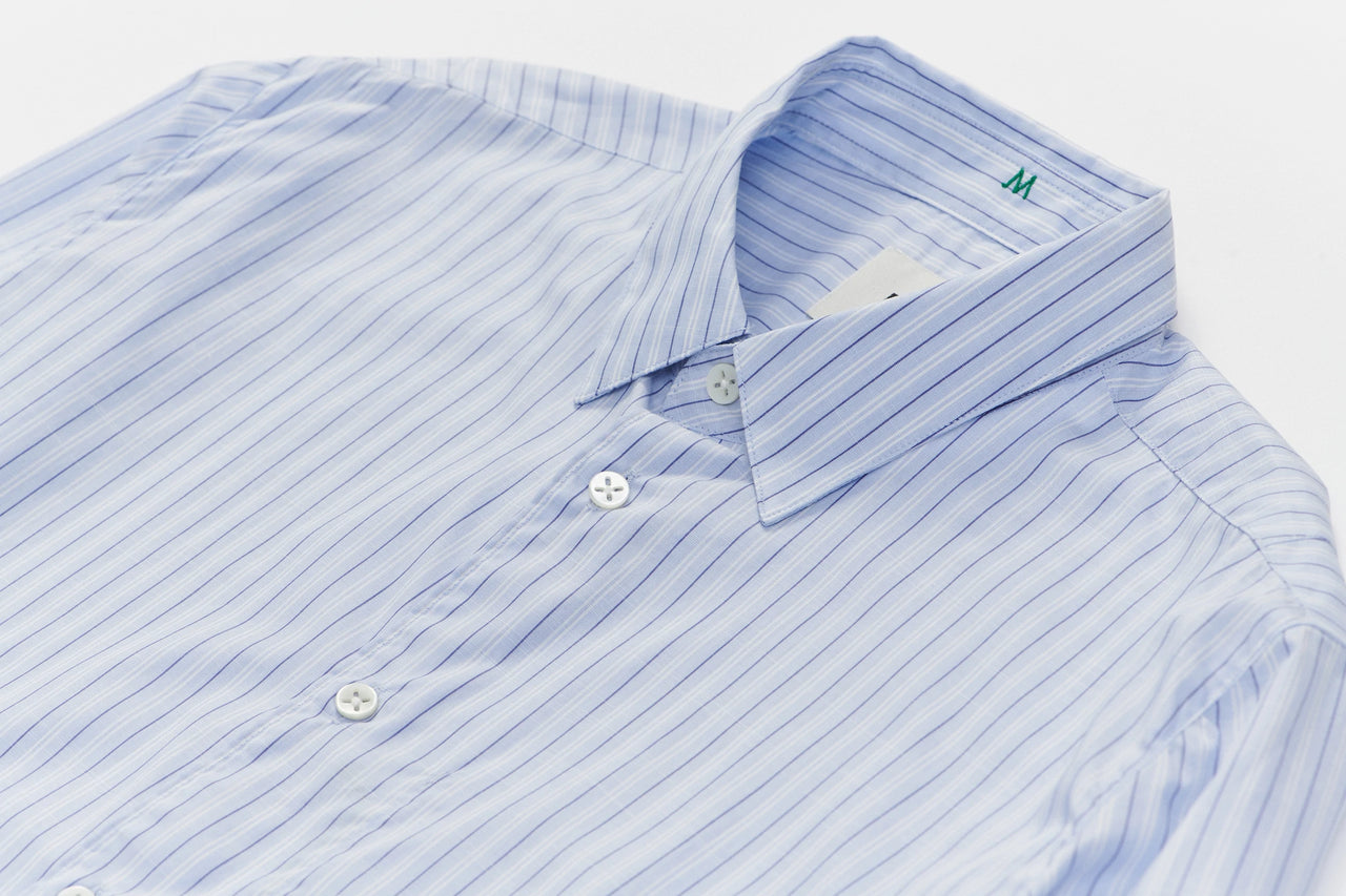 Feel Good Shirt in the Finest Blue Striped Italian Cotton Poplin by Albini