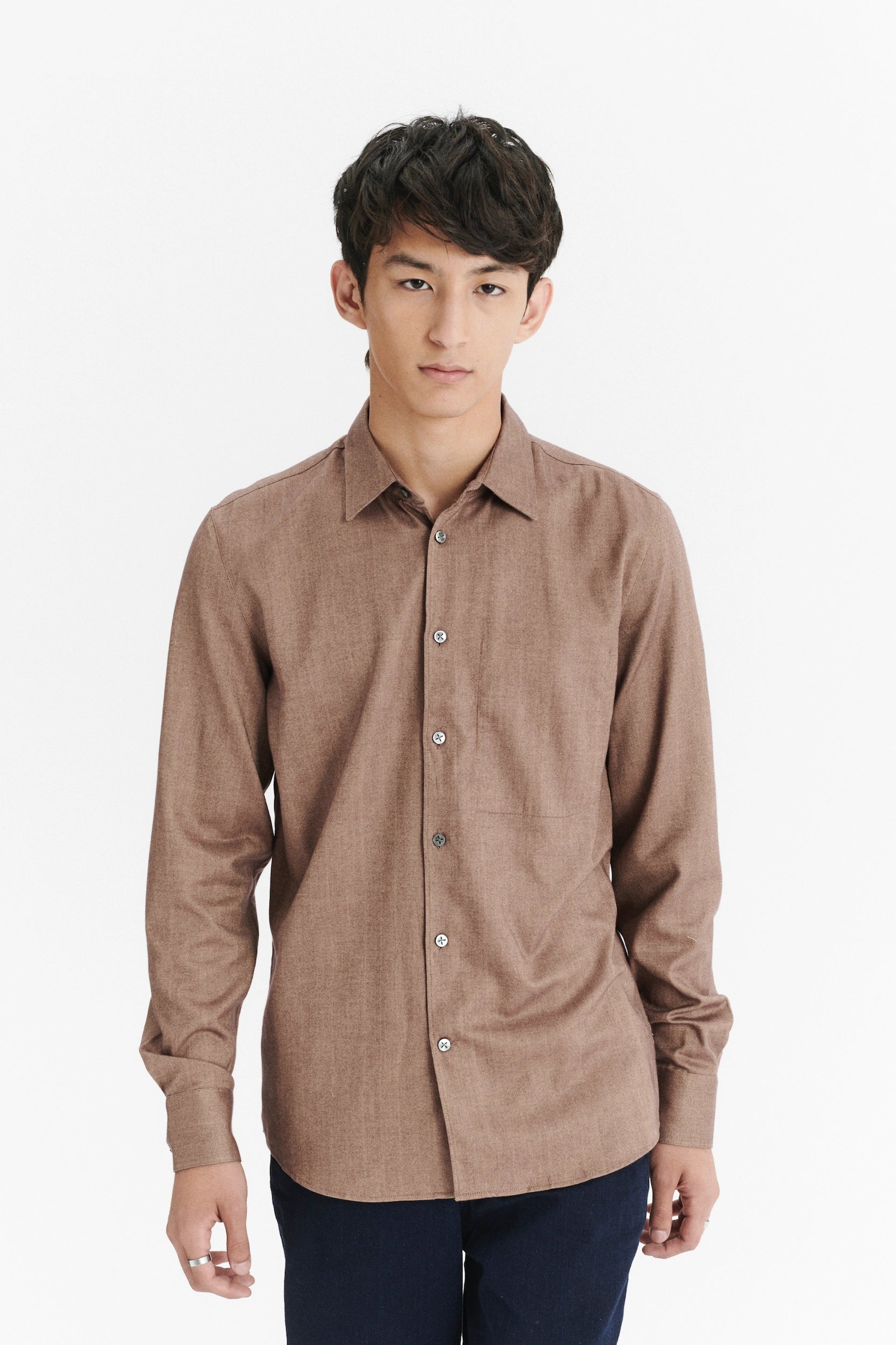 Light Brown Striped Poplin Extra Slim Fit Shirt in Cotton Lyocell