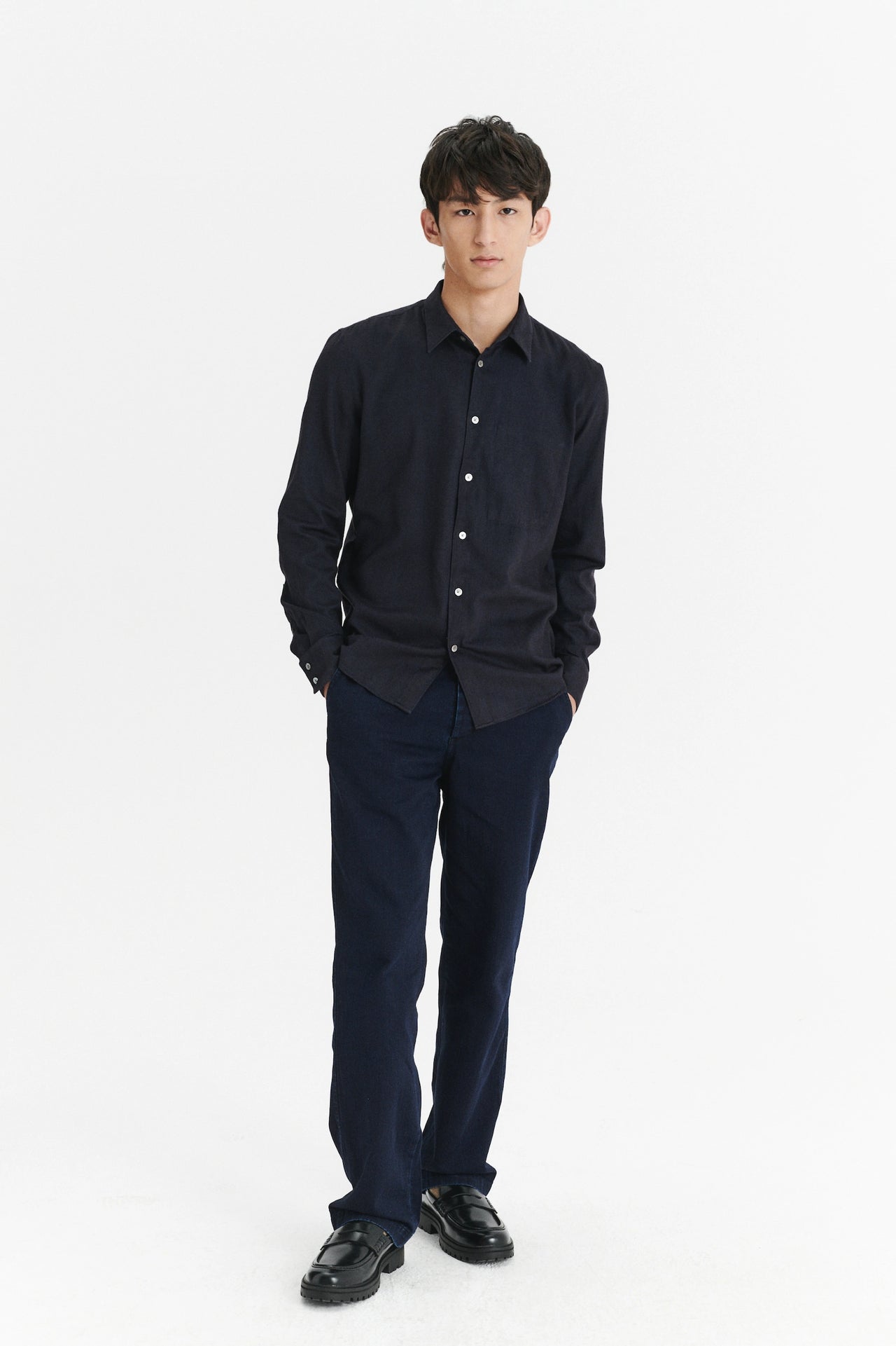 Feel Good Shirt in a Dark Blue Utterly Soft and Silky Italian Lyocell and Cotton Flannel by Albini
