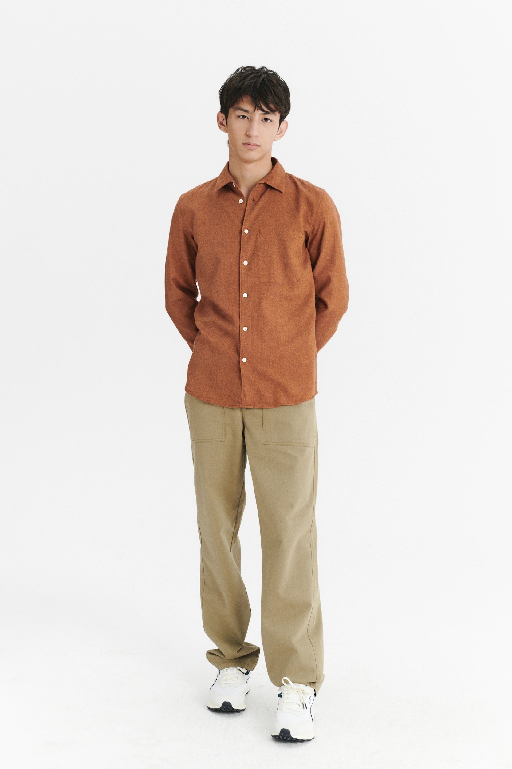 Feel Good Shirt in a Double Brushed Rusty Orange Italian Cotton Flannel