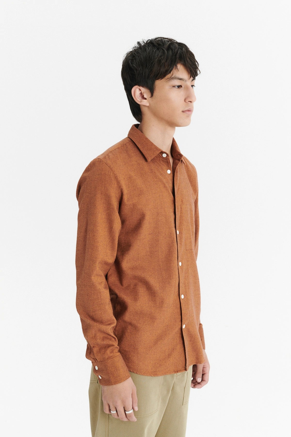 Feel Good Shirt in a Double Brushed Rusty Orange Italian Cotton Flannel
