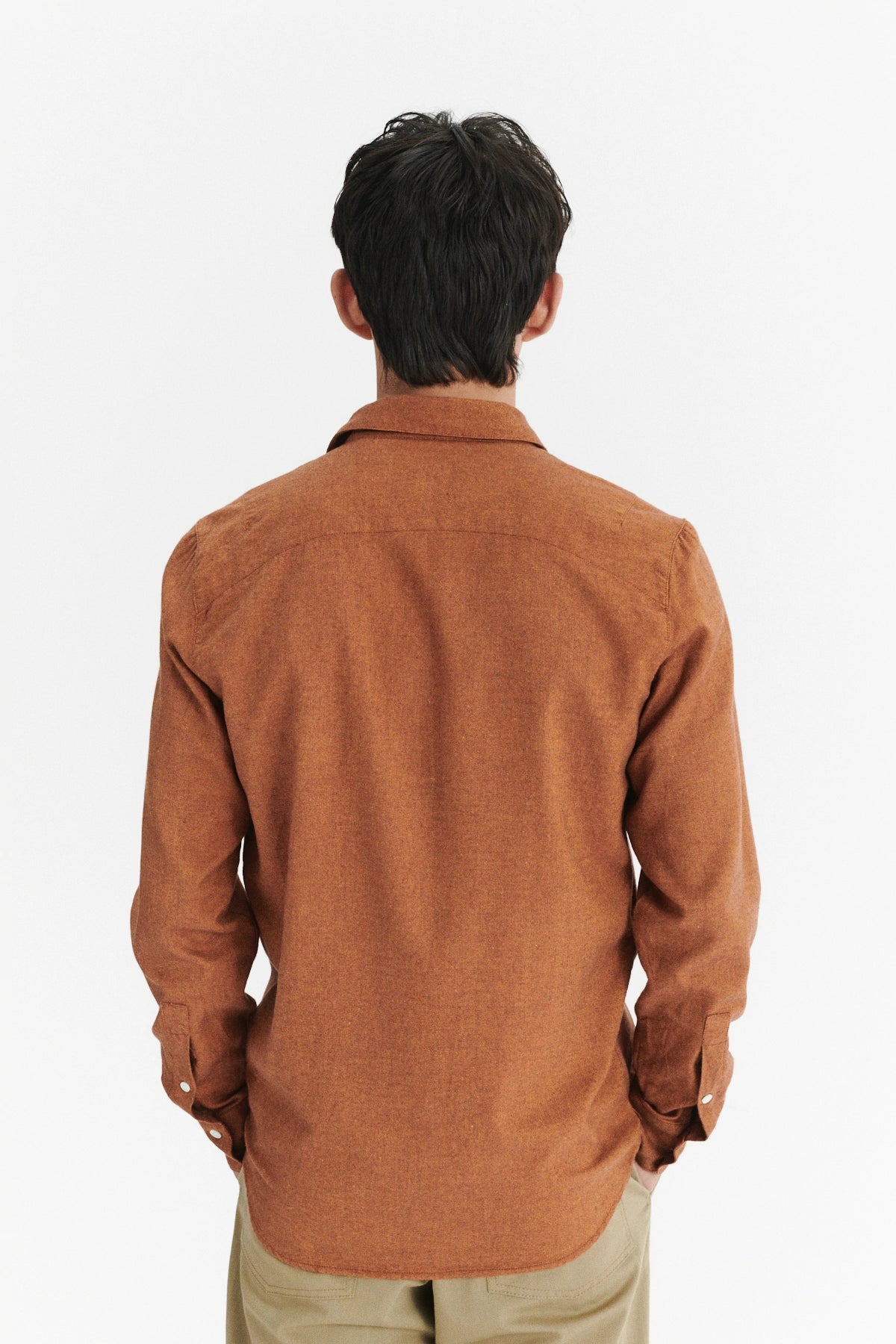 Feel Good Shirt in a Double Brushed Rusty Orange Italian Cotton Flannel
