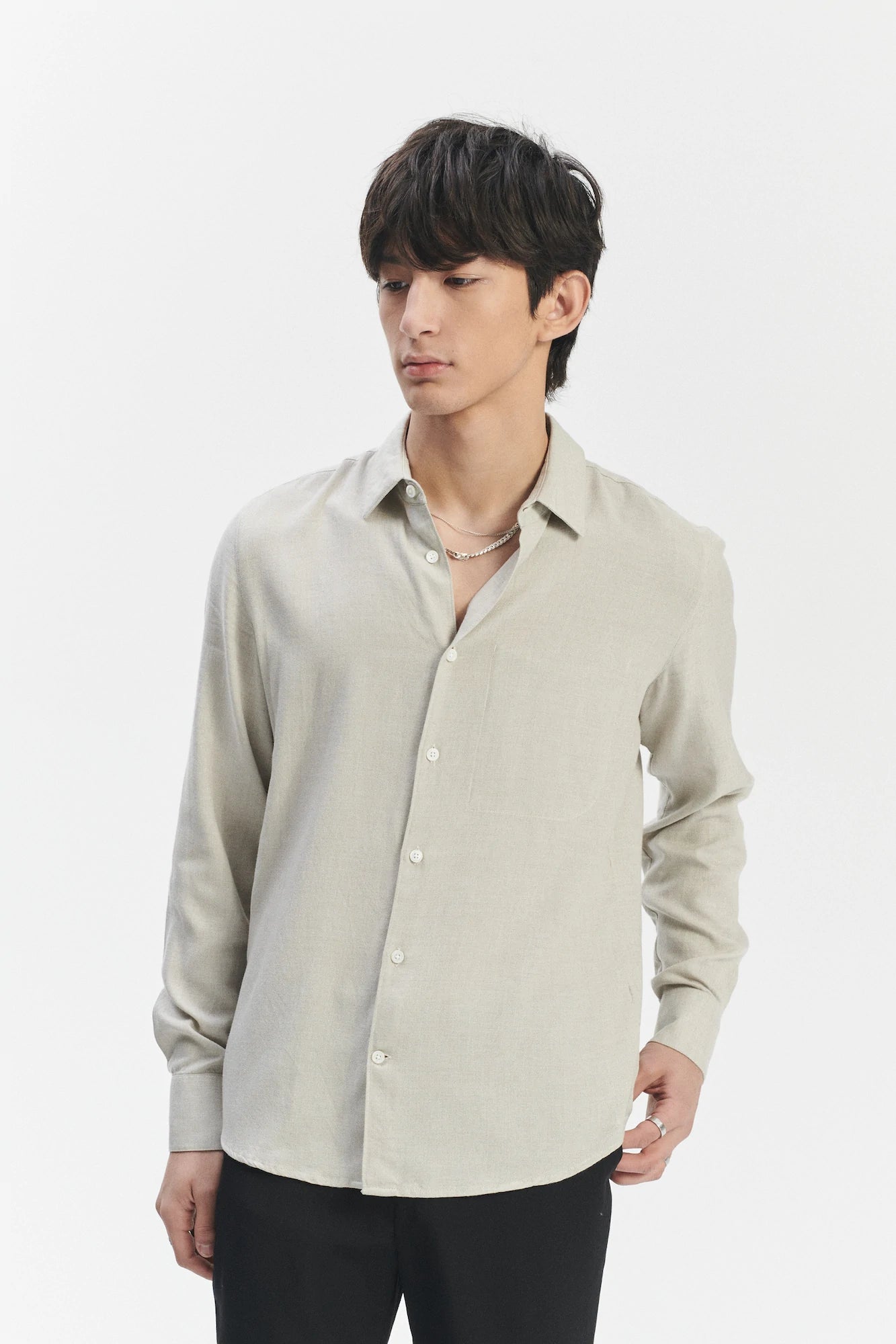 Feel Good Shirt in a Sky Grey Airy Mix of Portuguese Merino Wool and Modal