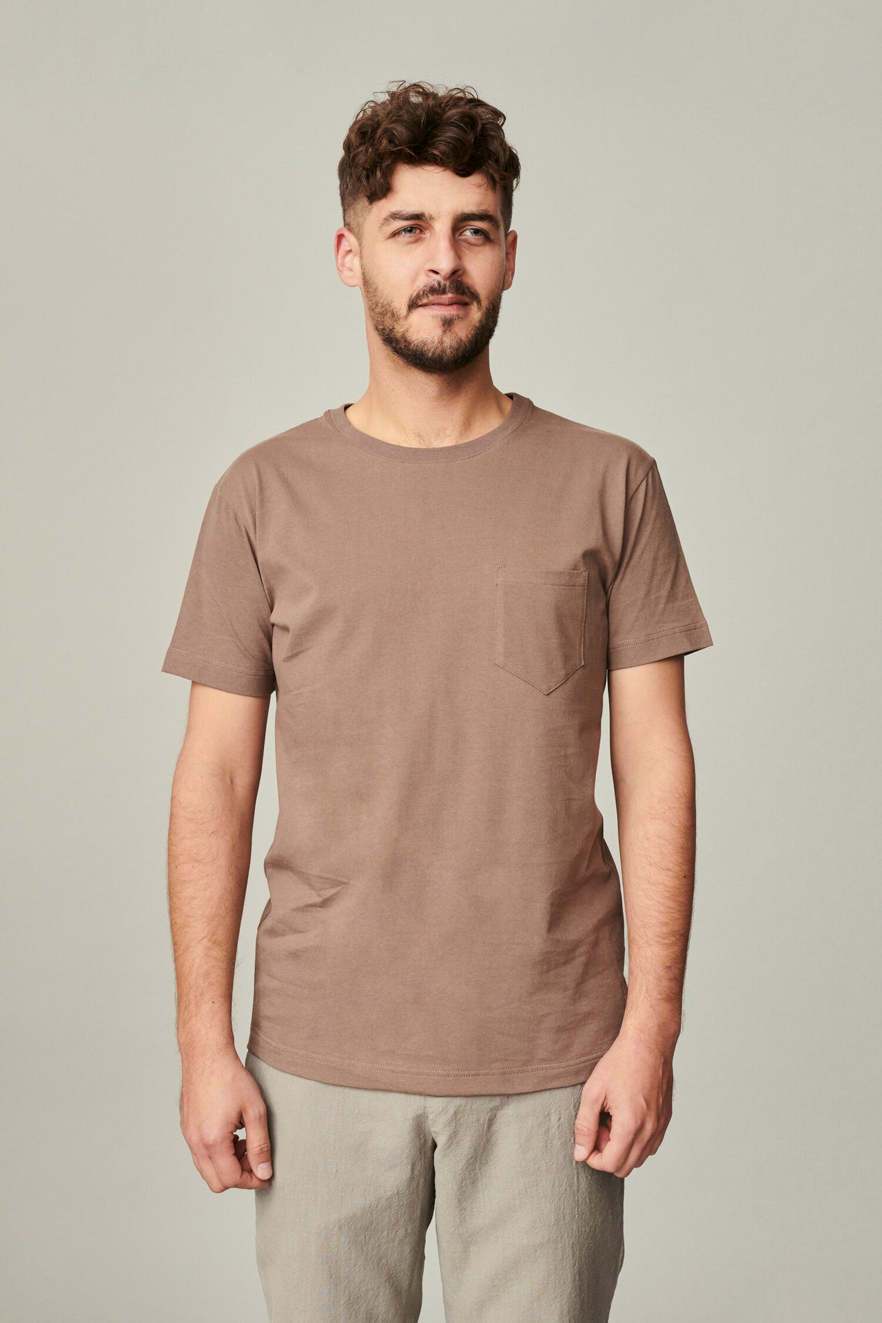 Pocket T-Shirt in a Taupe Japanese Organic Cotton Jersey