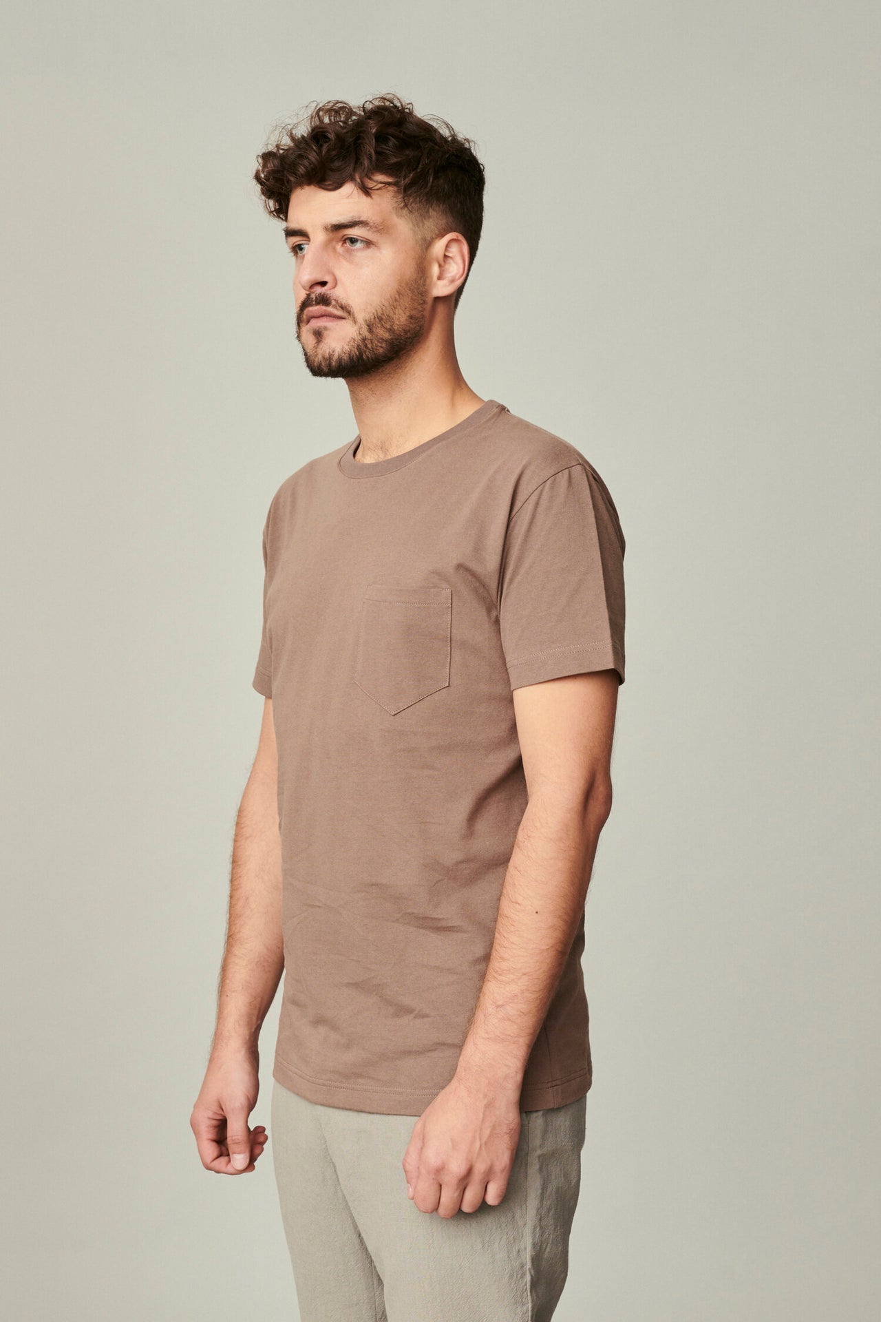 Pocket T-Shirt in a Taupe Japanese Organic Cotton Jersey