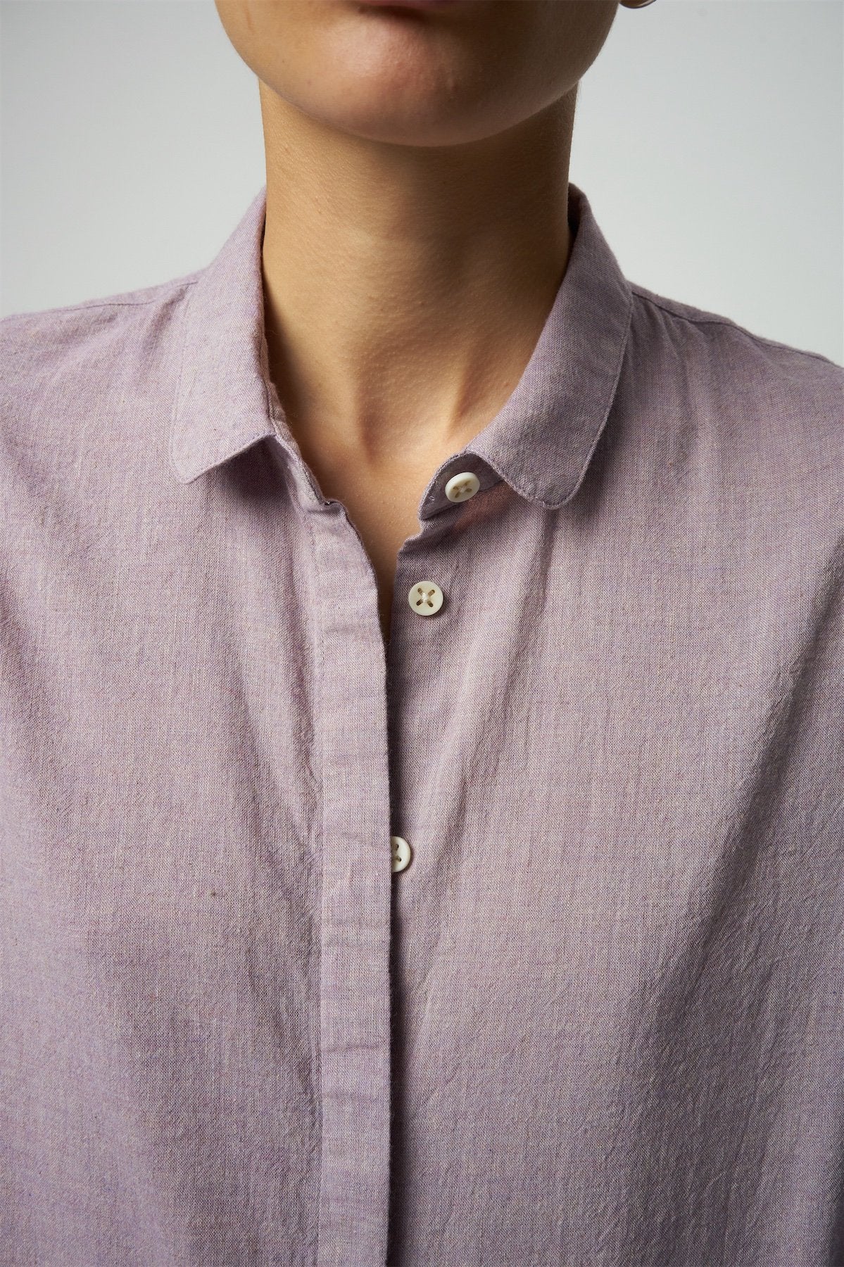 Cute Round Collar Shirt in a Purple Heather Japanese Organic Cotton and Linen