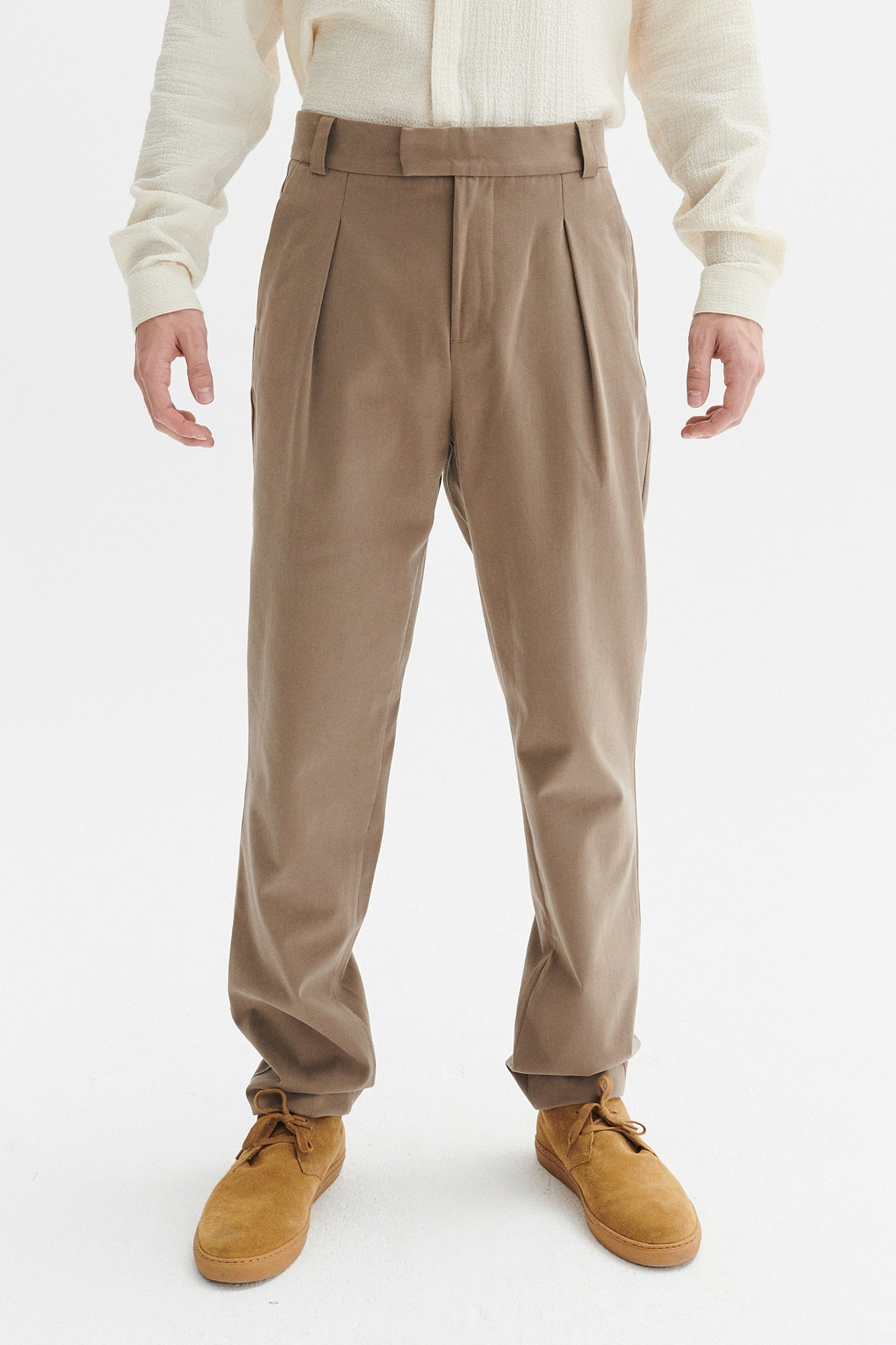 Bohemian Trousers in a Fine Beige Italian Organic Cotton by Albini