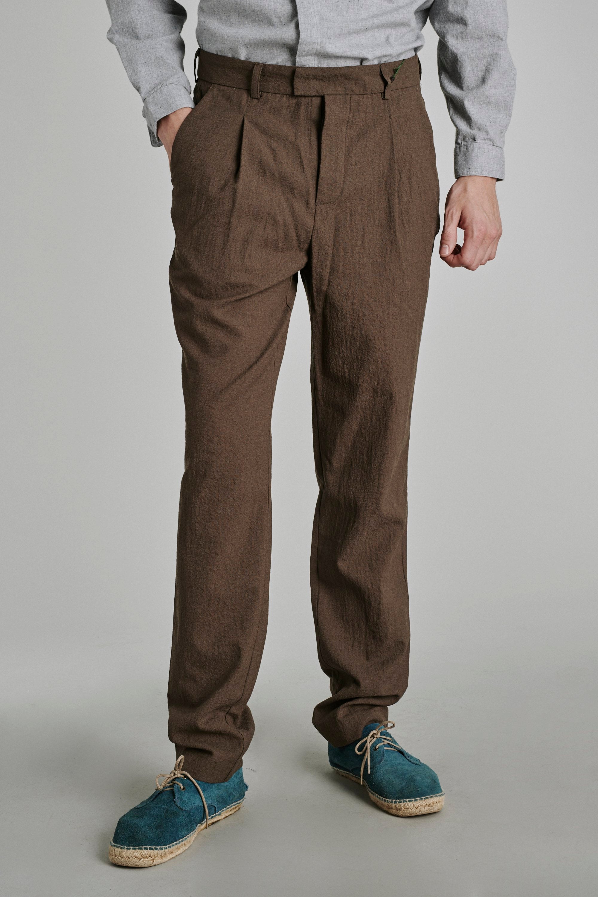 Bohemian Trousers in an Olive Brown Italian Soft Merino Wool