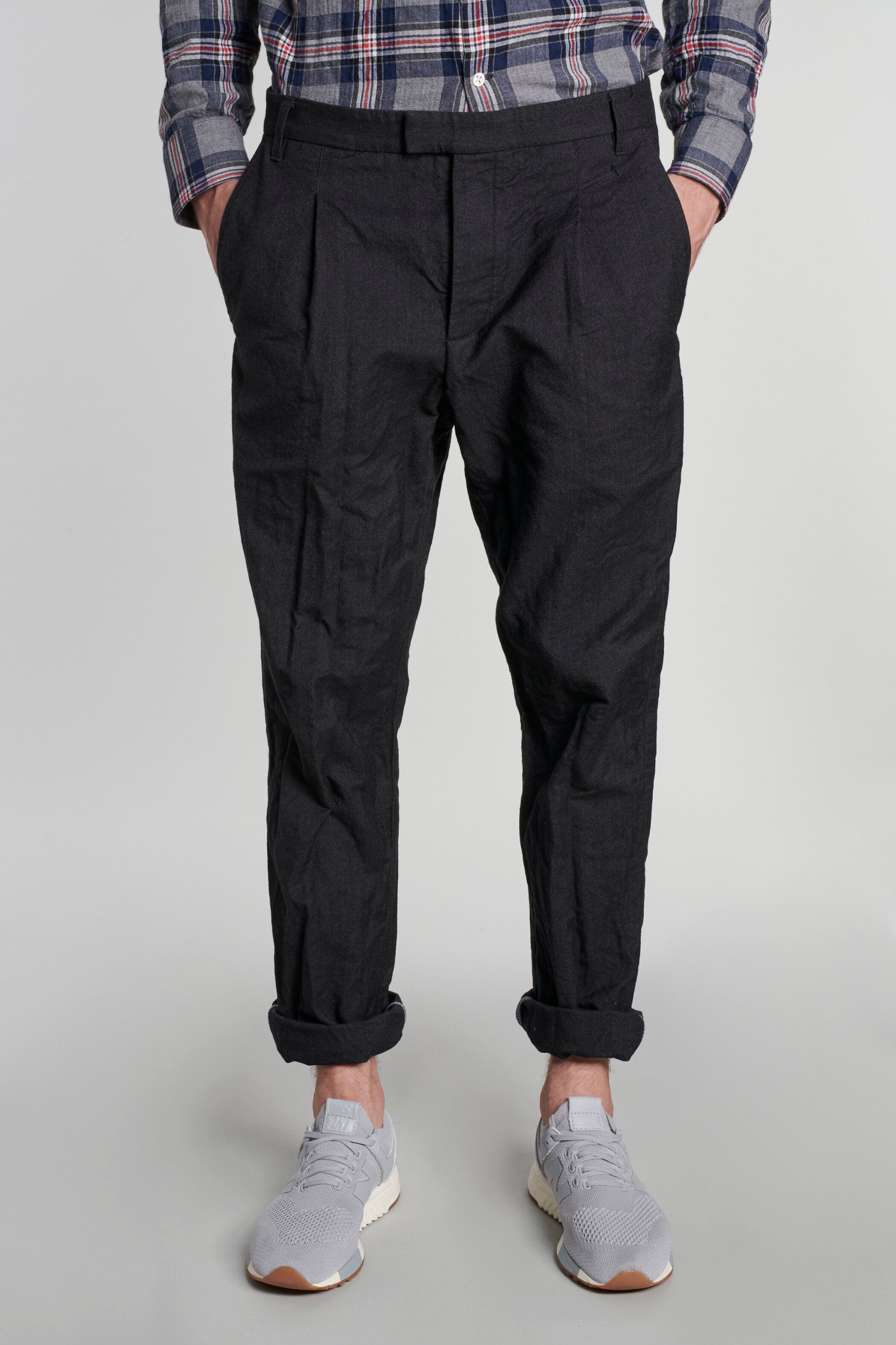 Bohemian Trousers in a Dark Grey Italian Virgin Wool and Cotton