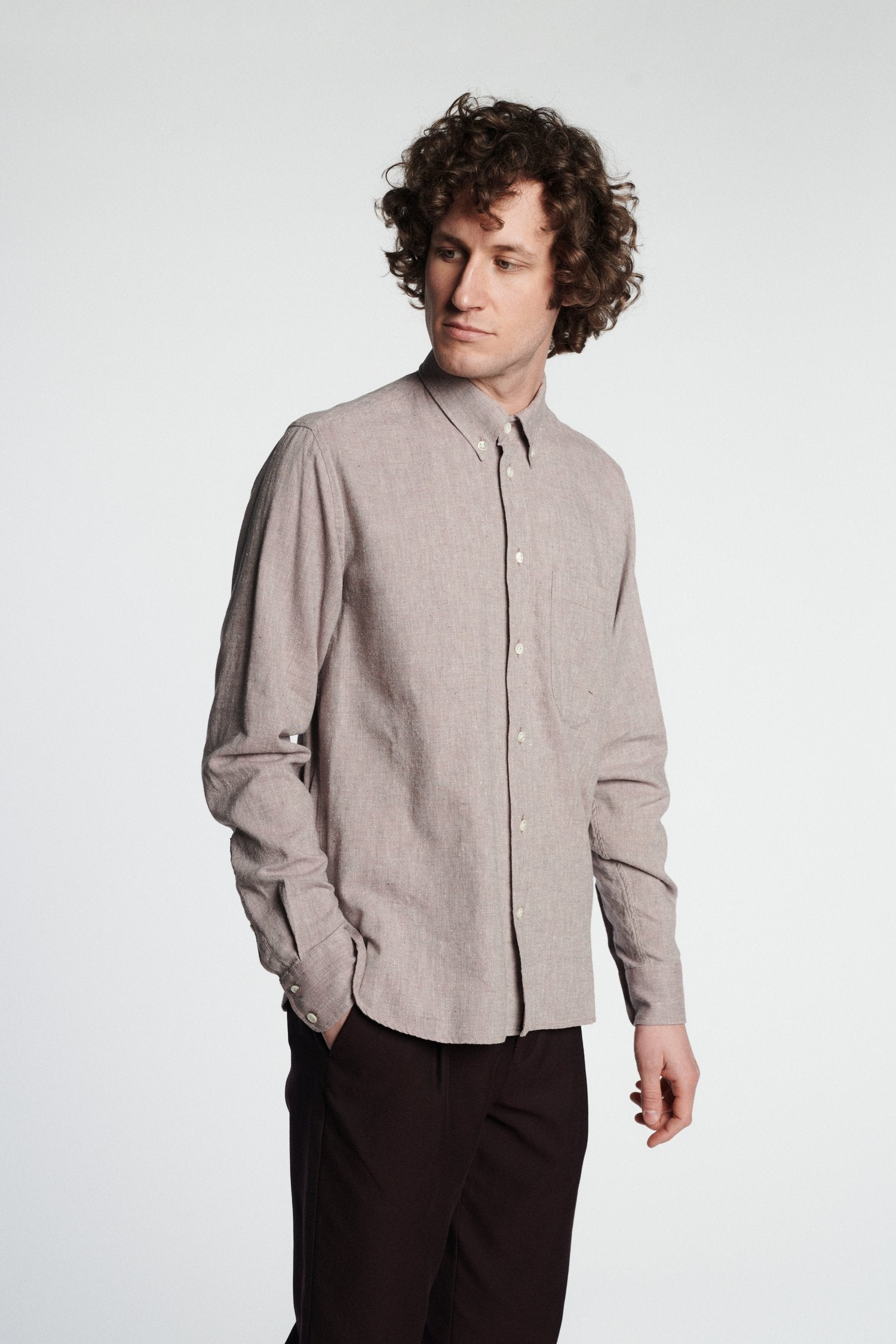 Button Down Shirt in a Grey Purple Italian Recycled Cotton