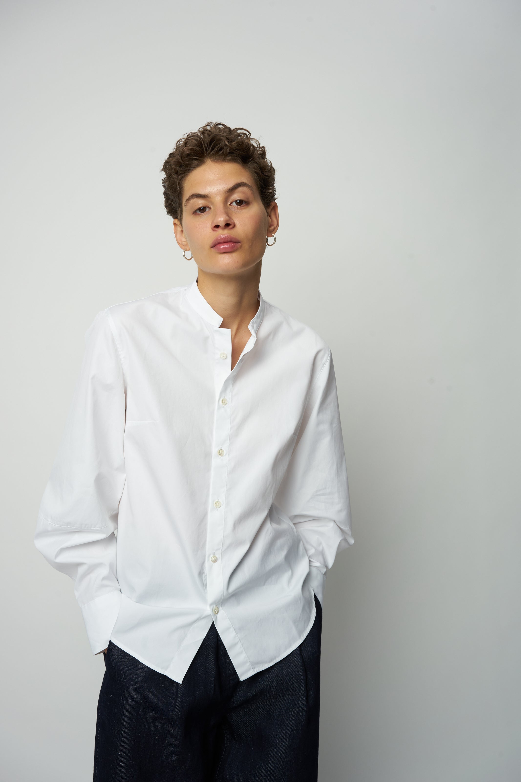 Relaxed Bulky Sleeves Shirt in a White Portuguese Organic Cotton Poplin