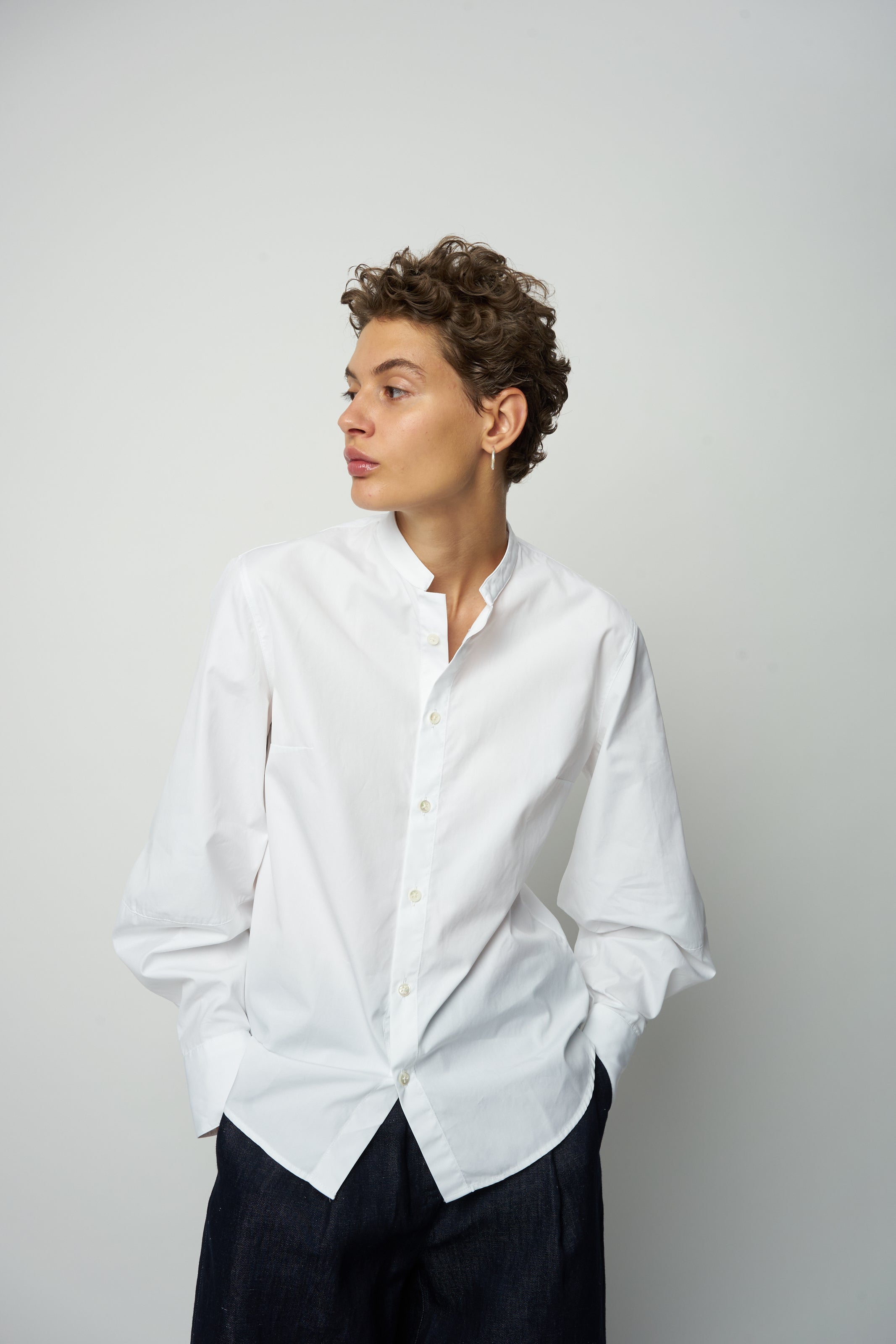 Relaxed Bulky Sleeves Shirt in a White Portuguese Organic Cotton Poplin