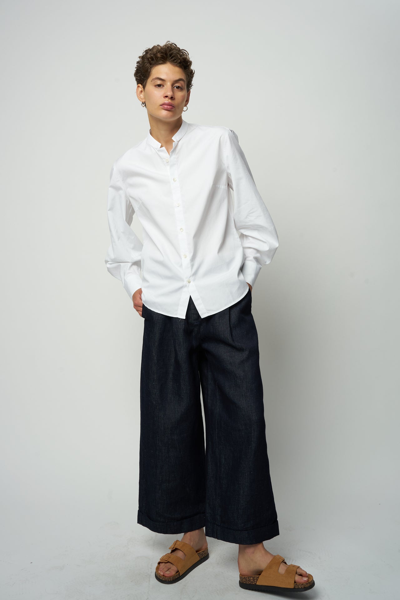 Relaxed Bulky Sleeves Shirt in a White Portuguese Organic Cotton Poplin