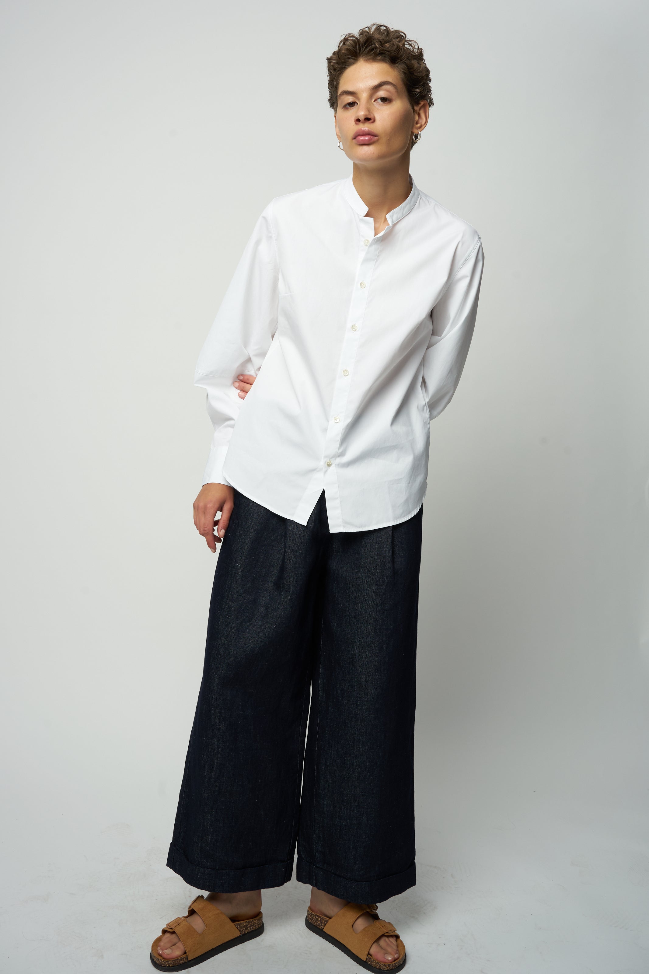 Relaxed Bulky Sleeves Shirt in a White Portuguese Organic Cotton Poplin