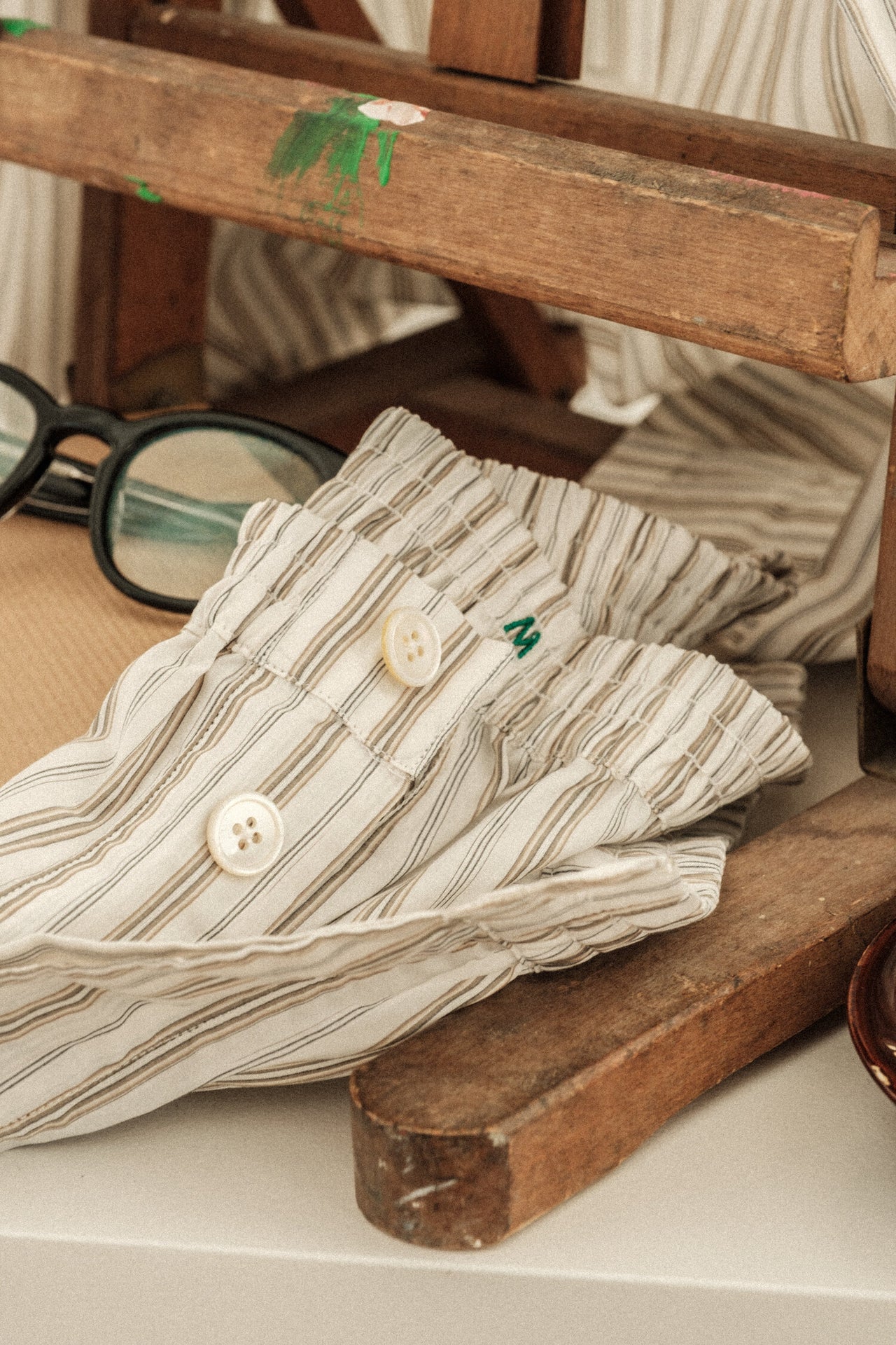 Pyjama House Trousers in a Cream and Beige Striped Excellent Italian Cotton
