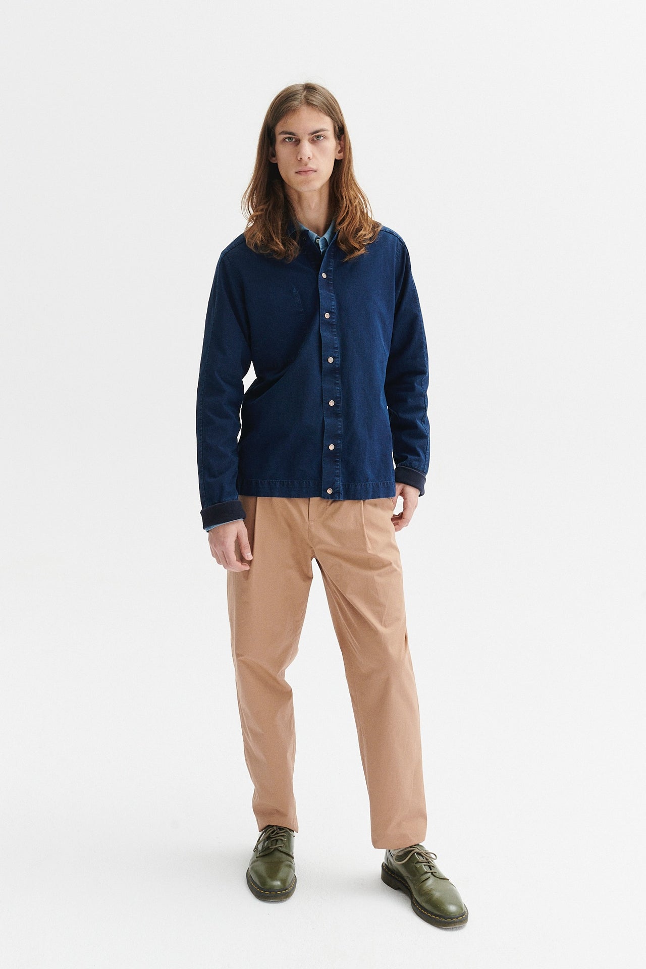 Overshirt in a Blue Pre Washed Japanese Cotton Denim