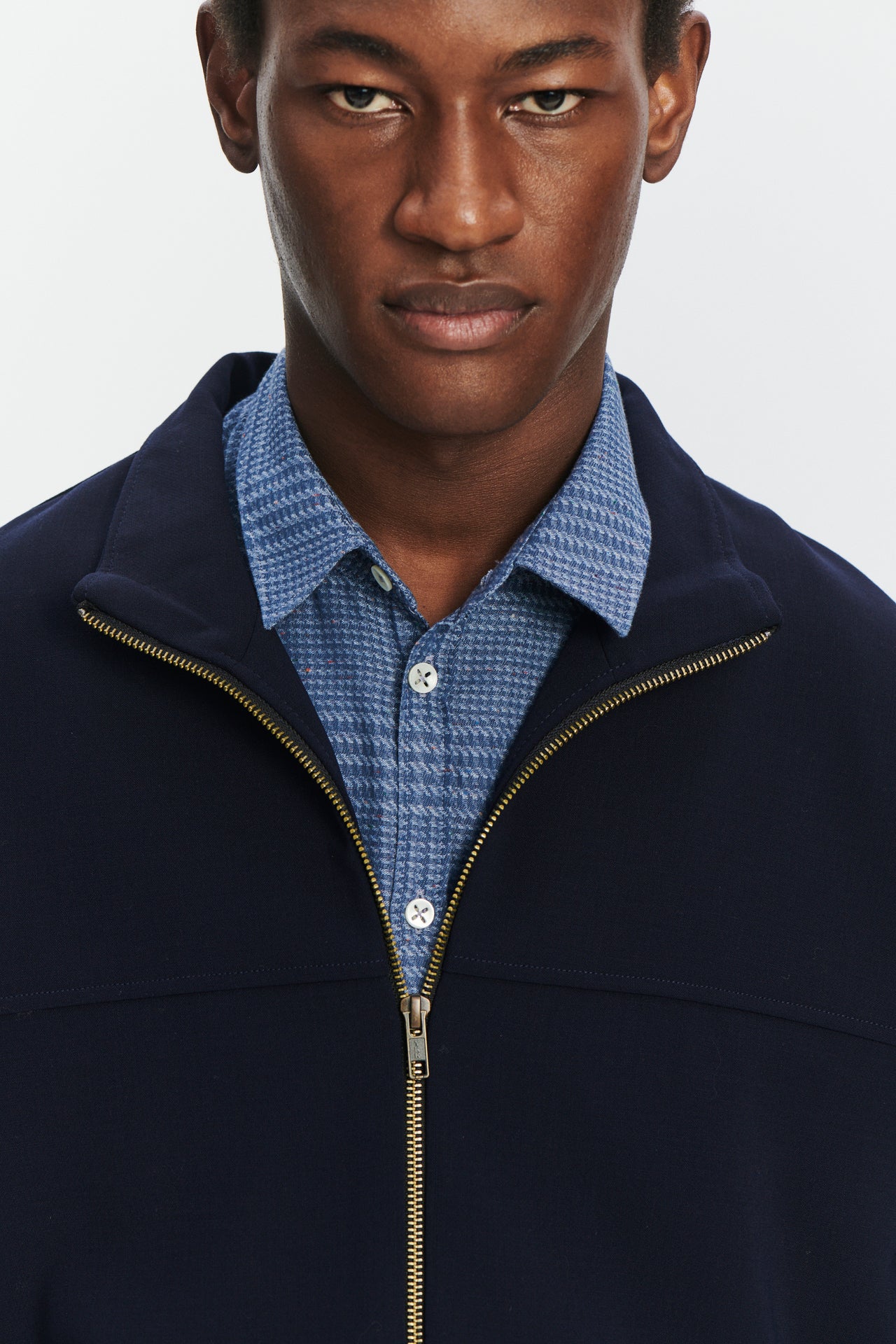 New Zipped Blouson Jacket in the Finest Navy Easy Stretch Italian Virgin Wool by Giuseppe Botto