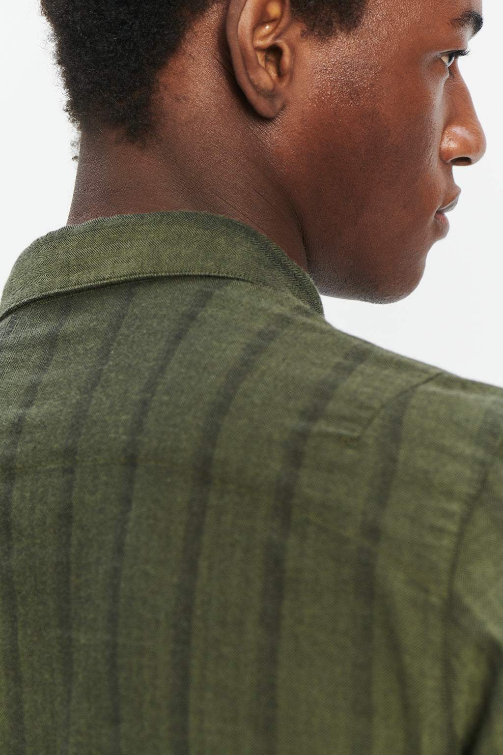 Feel Good Shirt in a Fine and Soft Green Tonal Herringbone Stripe Cotton Flannel