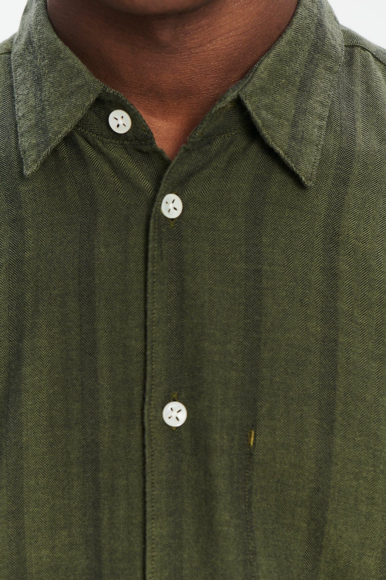 Feel Good Shirt in a Fine and Soft Green Tonal Herringbone Stripe Cotton Flannel