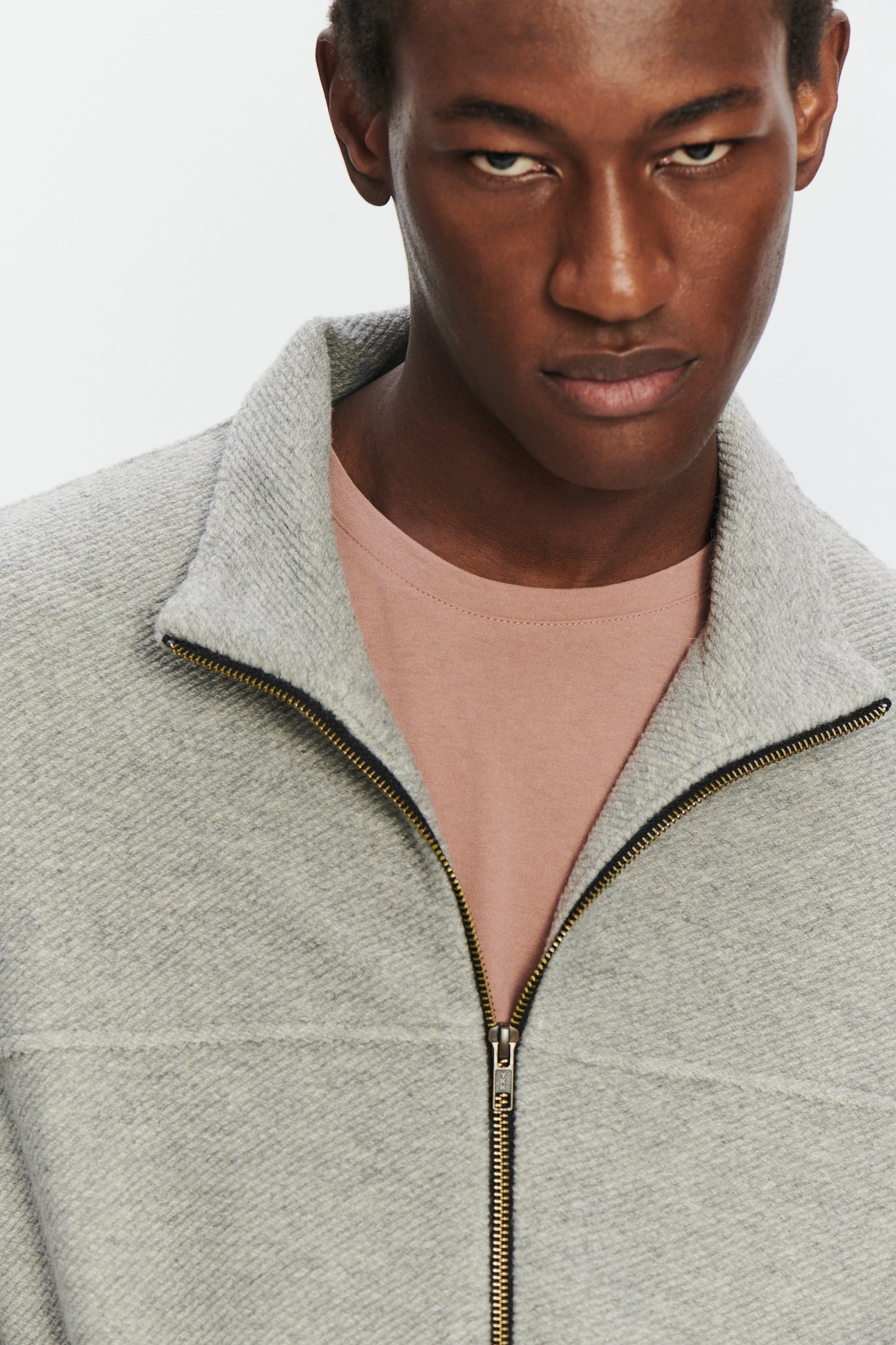 New Zipped Blouson Jacket in a Creme Grey Portuguese Recycled Wool and Organic Cotton