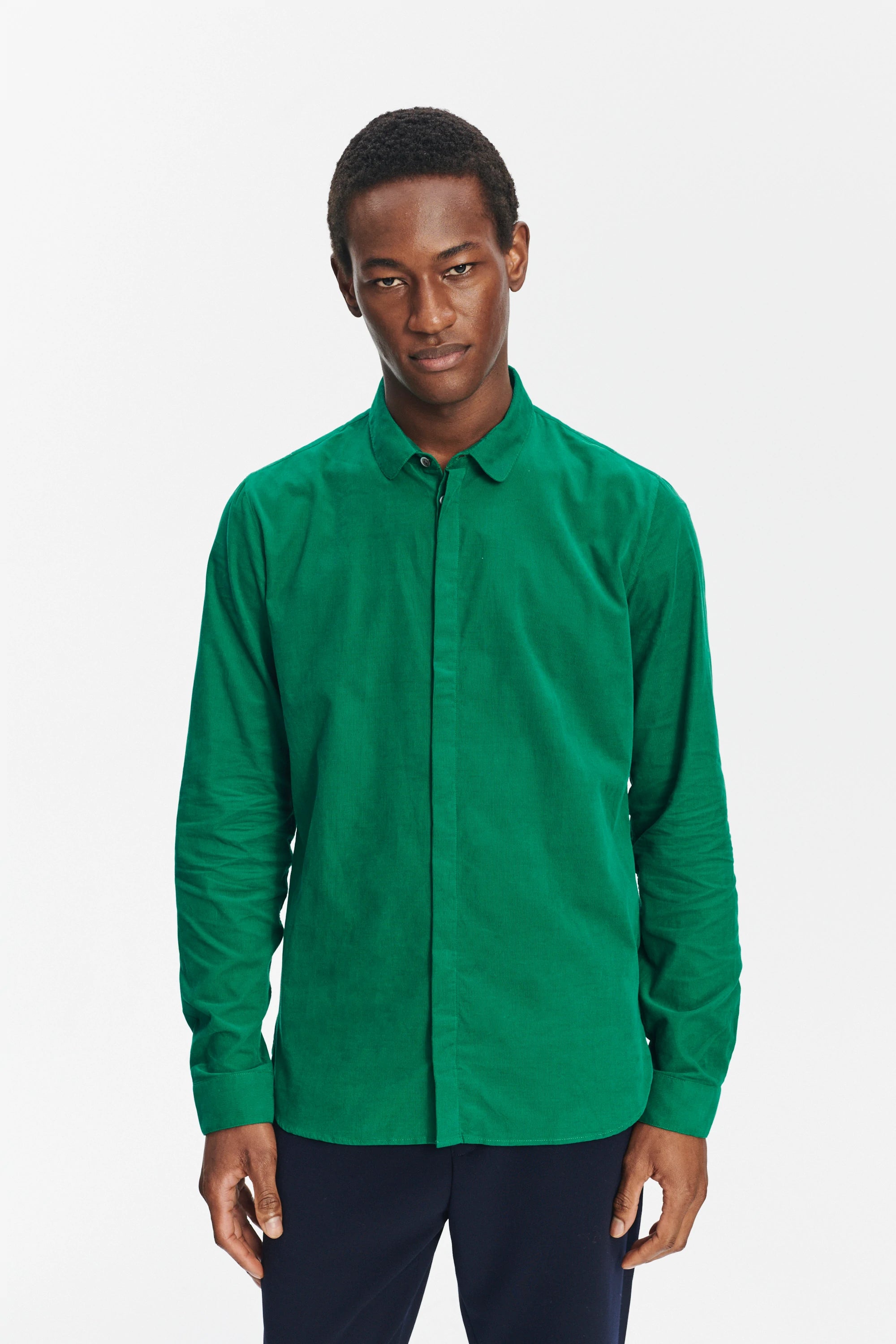 Cute Shirt in a Jade Green Italian Baby Corduroy Cotton