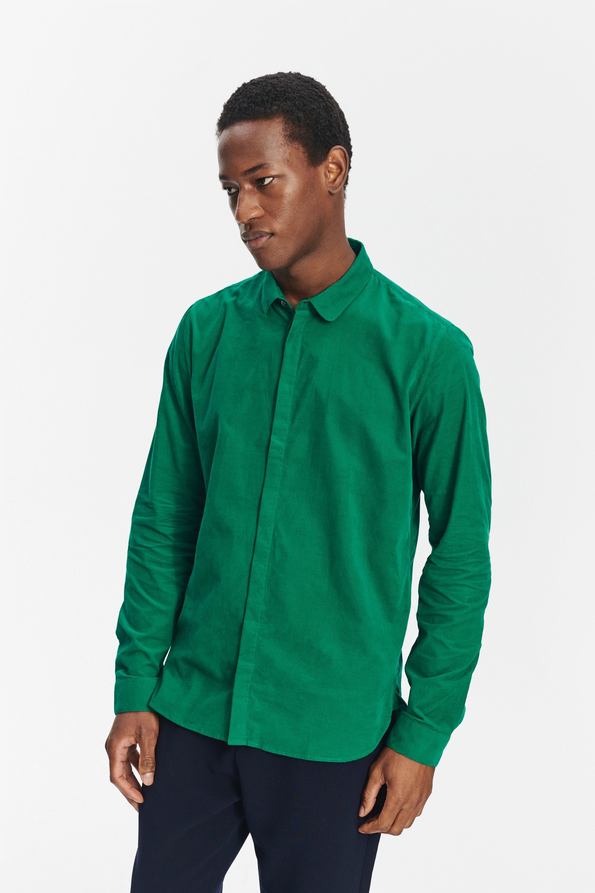 Cute Shirt in a Jade Green Italian Baby Corduroy Cotton