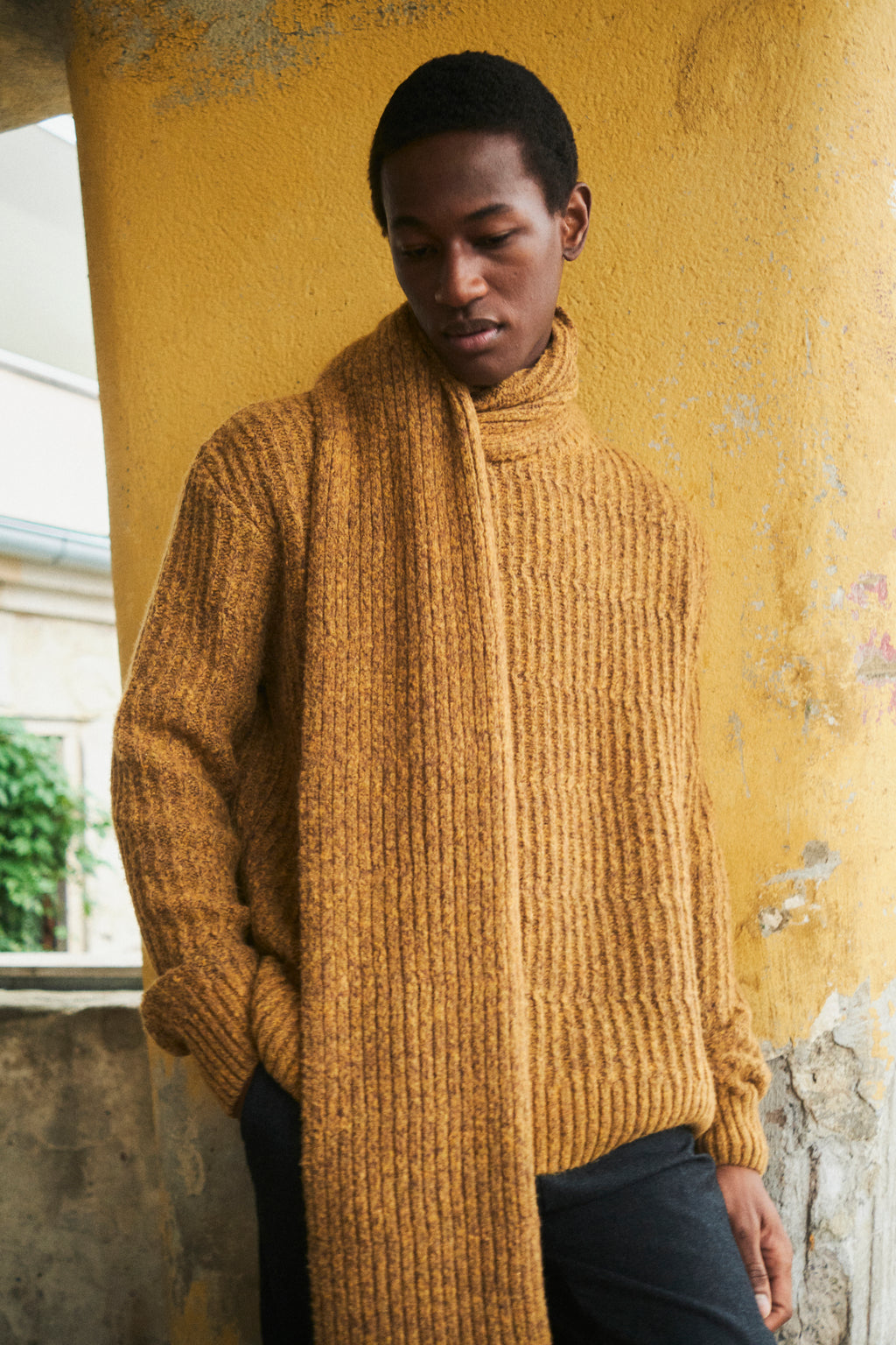 Crewneck Sweater in the Finest Mustard Lambs Wool - Photoshoot Sample