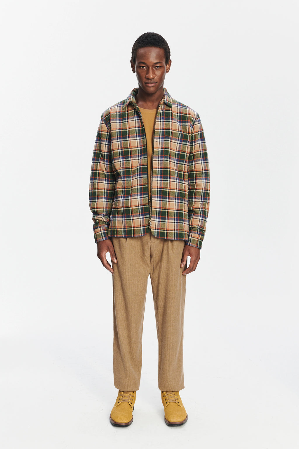 Insulated Jacket in a Chequered Green, Navy and Orange Soft High End Italian Virgin Wool with Freudenberg Insulation