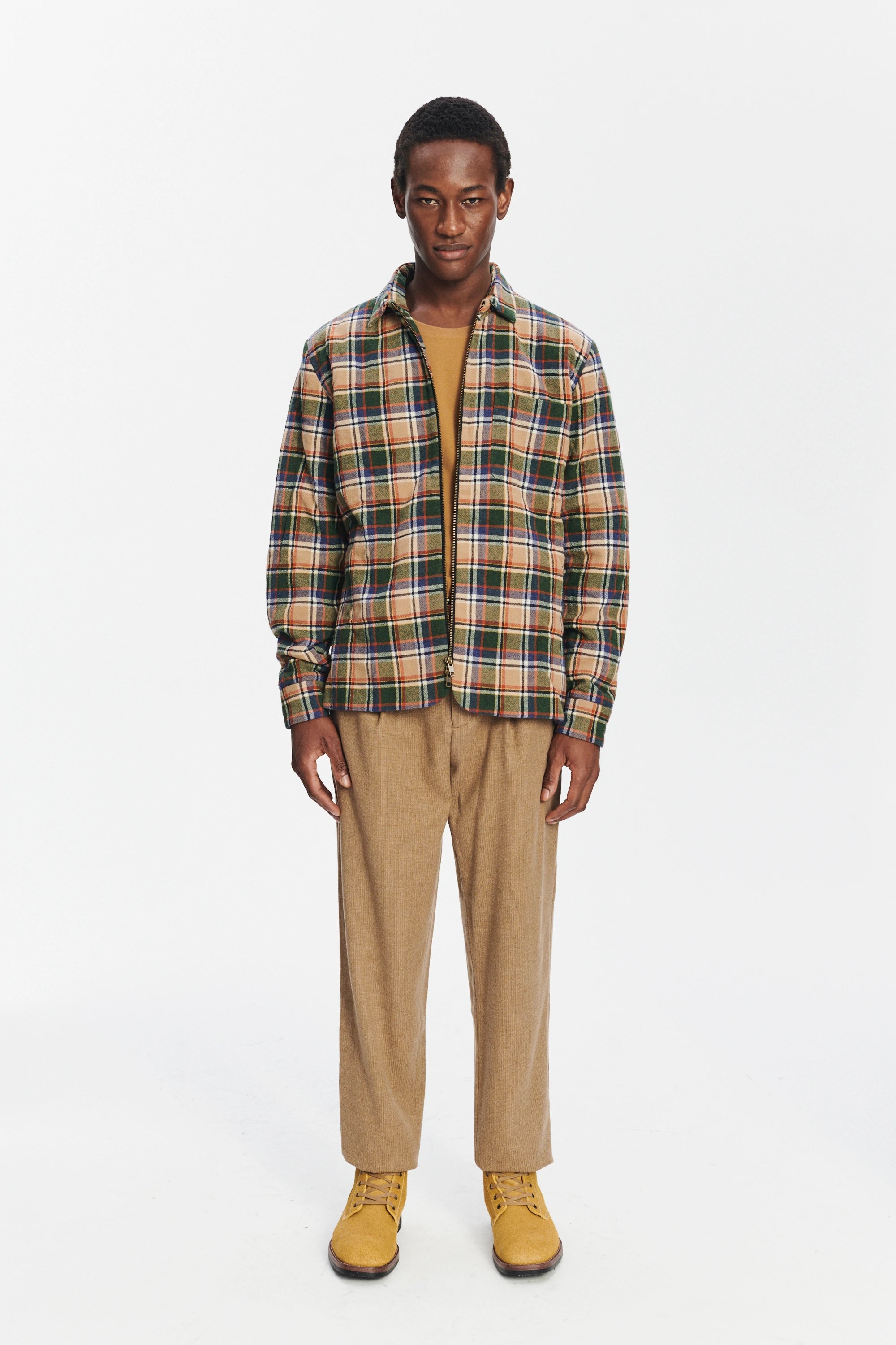 Insulated Jacket in a Chequered Green, Navy and Orange Soft High End Italian Virgin Wool with Freudenberg Insulation