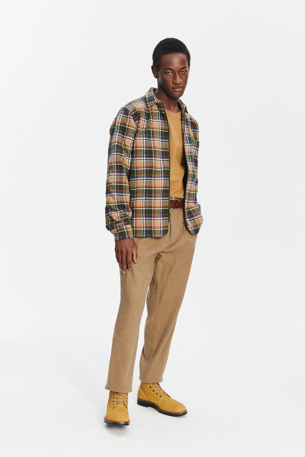 Insulated Jacket in a Chequered Green, Navy and Orange Soft High End Italian Virgin Wool with Freudenberg Insulation