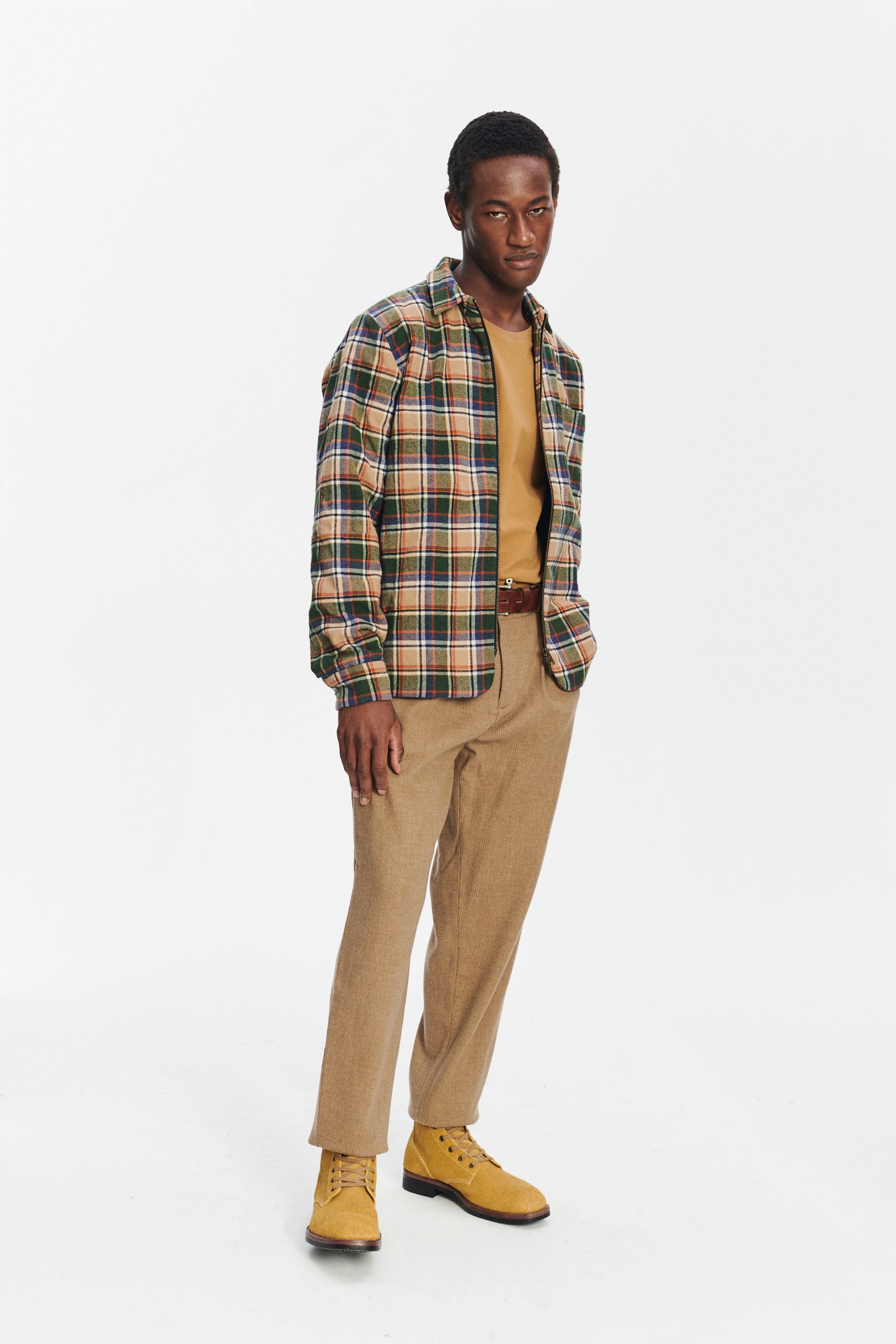 Insulated Jacket in a Chequered Green, Navy and Orange Soft High End Italian Virgin Wool with Freudenberg Insulation