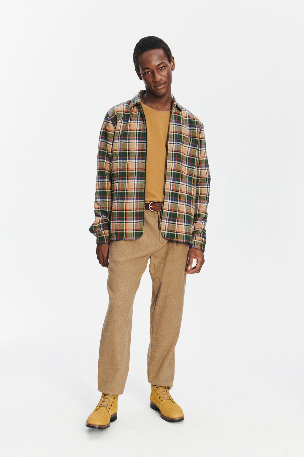 Insulated Jacket in a Chequered Green, Navy and Orange Soft High End Italian Virgin Wool with Freudenberg Insulation