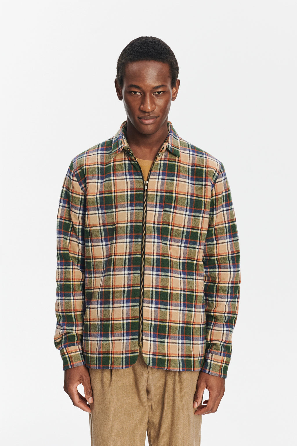 Insulated Jacket in a Chequered Green, Navy and Orange Soft High End Italian Virgin Wool with Freudenberg Insulation