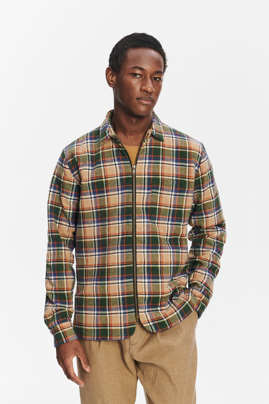 Insulated Jacket in a Chequered Green, Navy and Orange Soft High End Italian Virgin Wool with Freudenberg Insulation