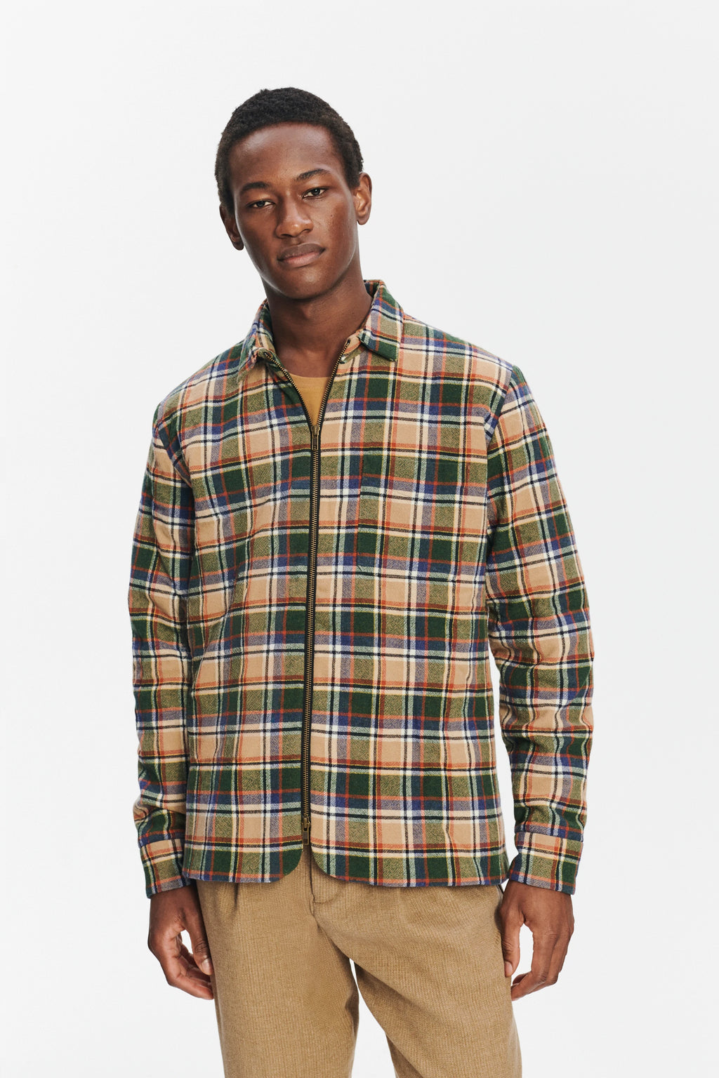 Insulated Jacket in a Chequered Green, Navy and Orange Soft High End Italian Virgin Wool with Freudenberg Insulation