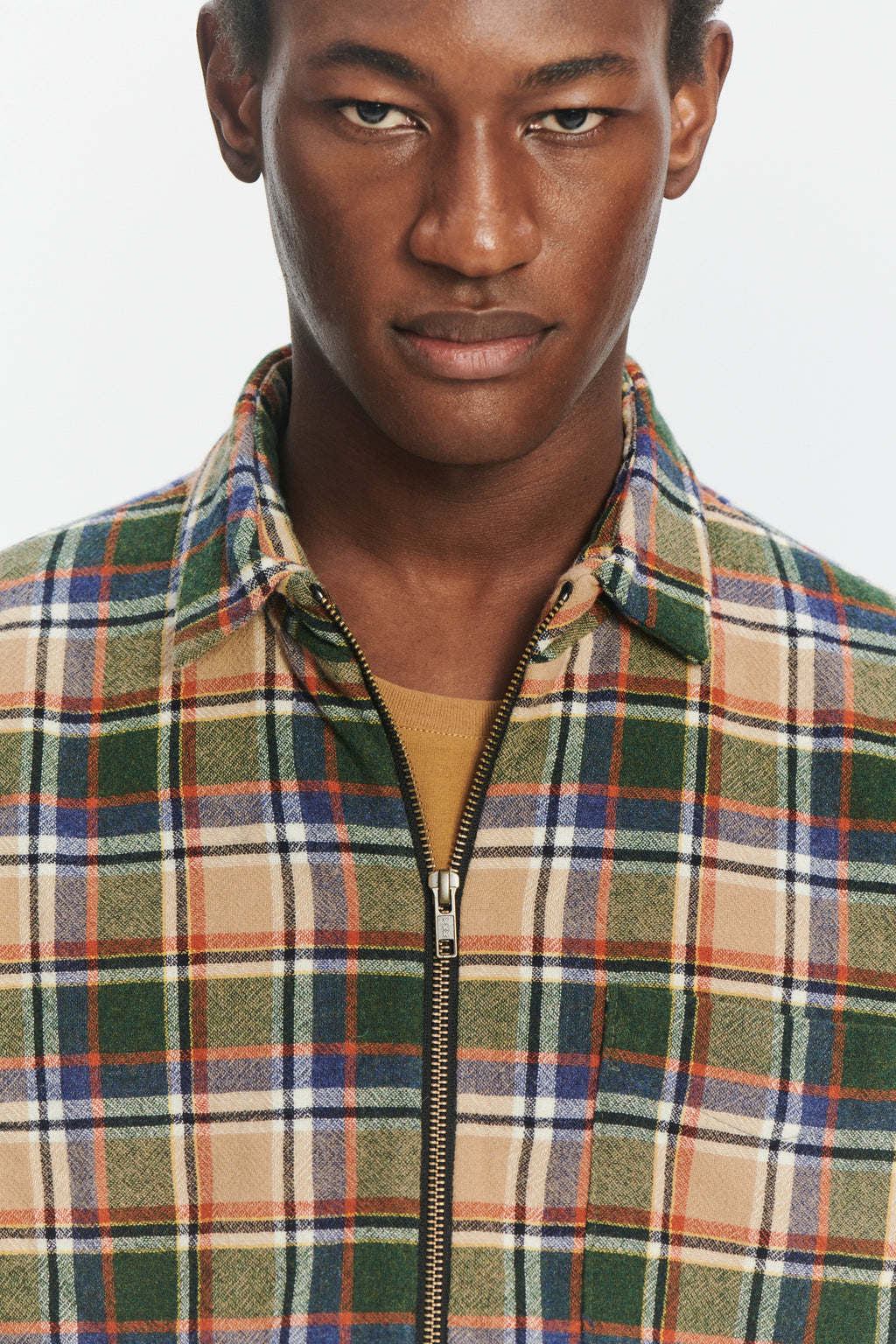 Insulated Jacket in a Chequered Green, Navy and Orange Soft High End Italian Virgin Wool with Freudenberg Insulation