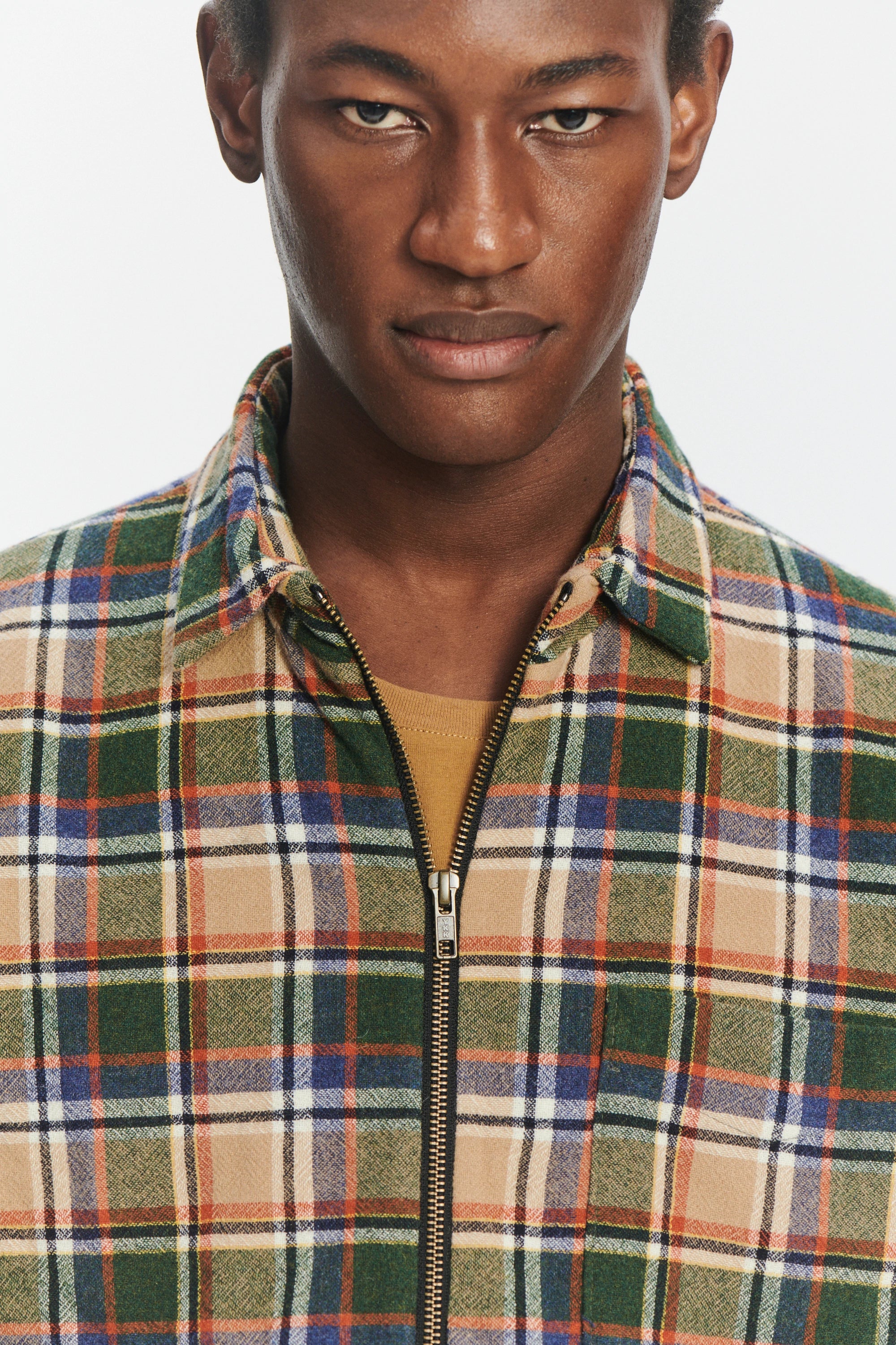 Insulated Jacket in a Chequered Green, Navy and Orange Soft High End Italian Virgin Wool with Freudenberg Insulation