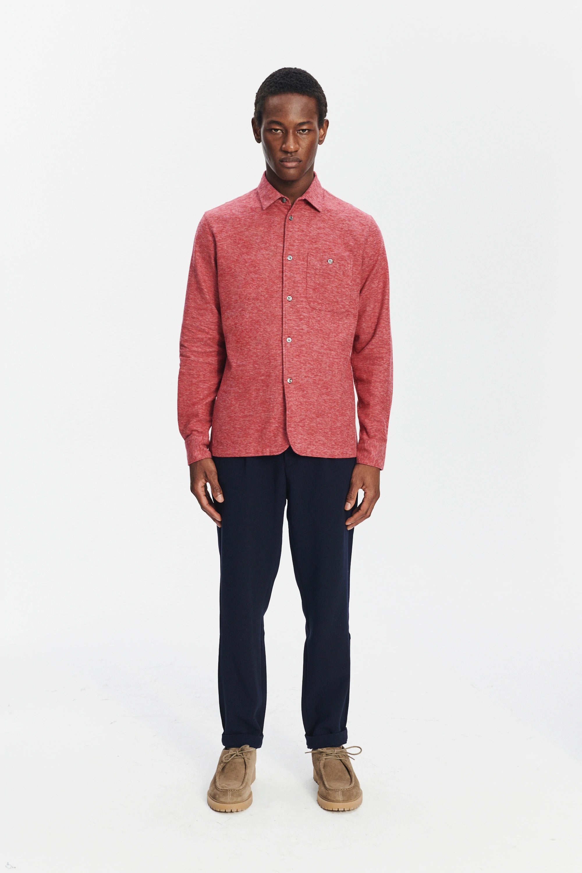 Strong Shirt in the Finest Melange Red Italian Cotton Flannel