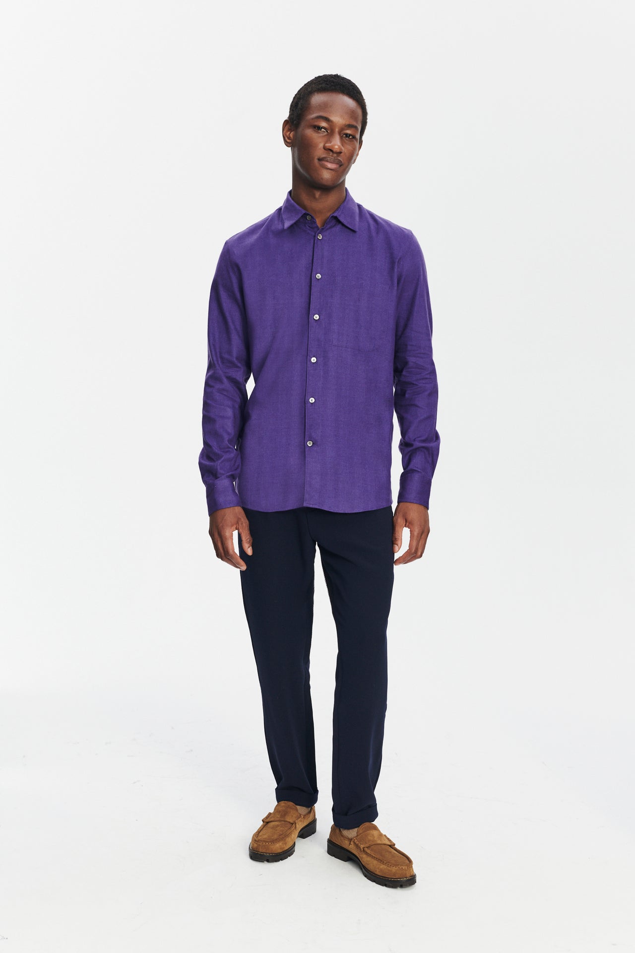 Feel Good Shirt in a Purple Uniquely Soft Italian Lyocell and Cotton Flannel