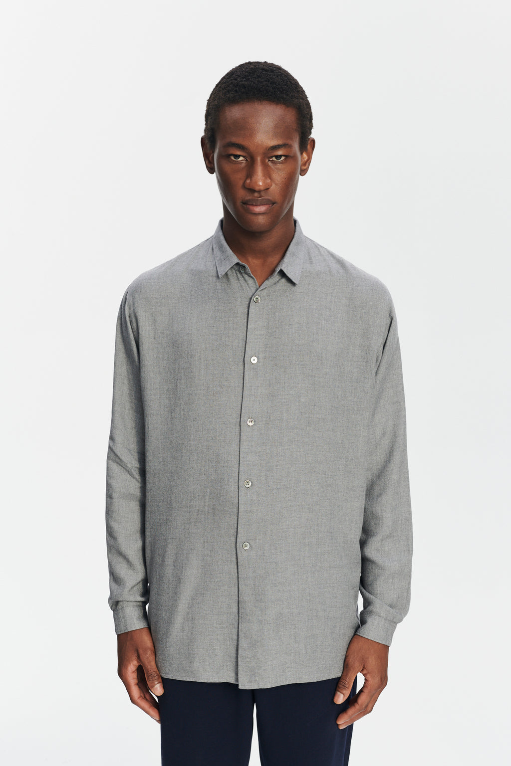 Long Sleeve Oversized Boxy Shirt in a Grey Portuguese Modal and Merino Wool Blend