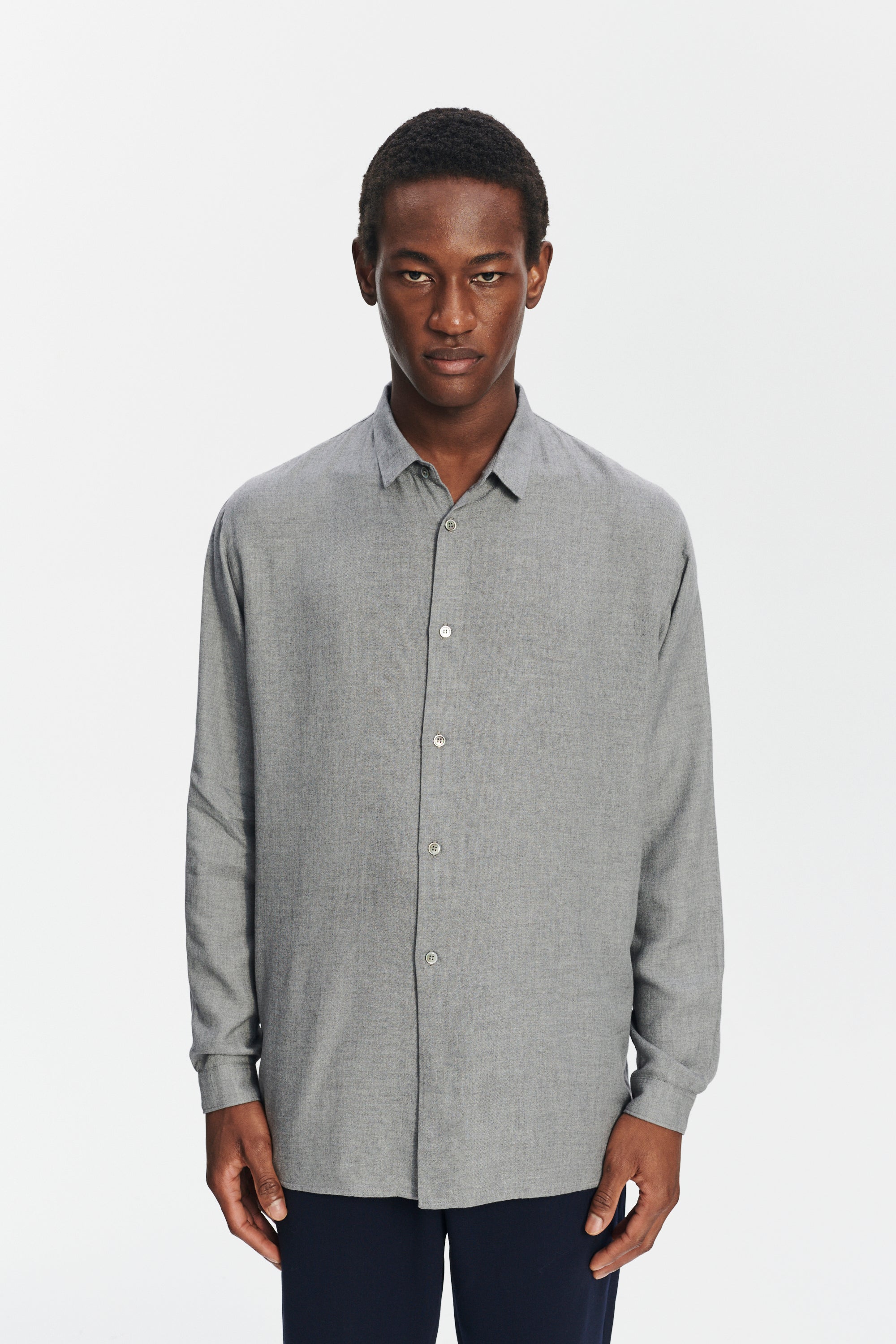 Long Sleeve Oversized Boxy Shirt in a Grey Portuguese Modal and Merino Wool Blend