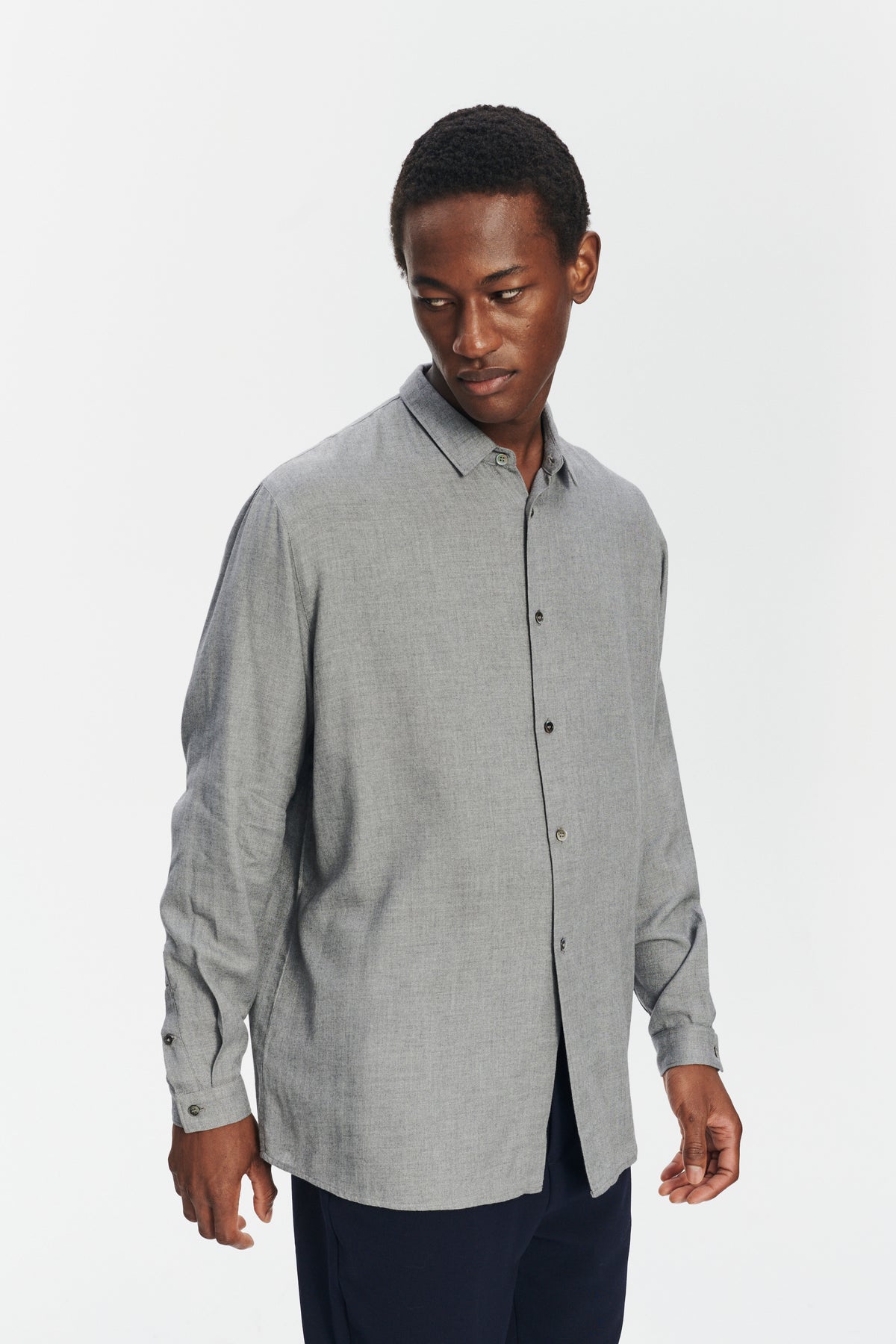 Long Sleeve Oversized Boxy Shirt in a Grey Portuguese Modal and Merino Wool Blend