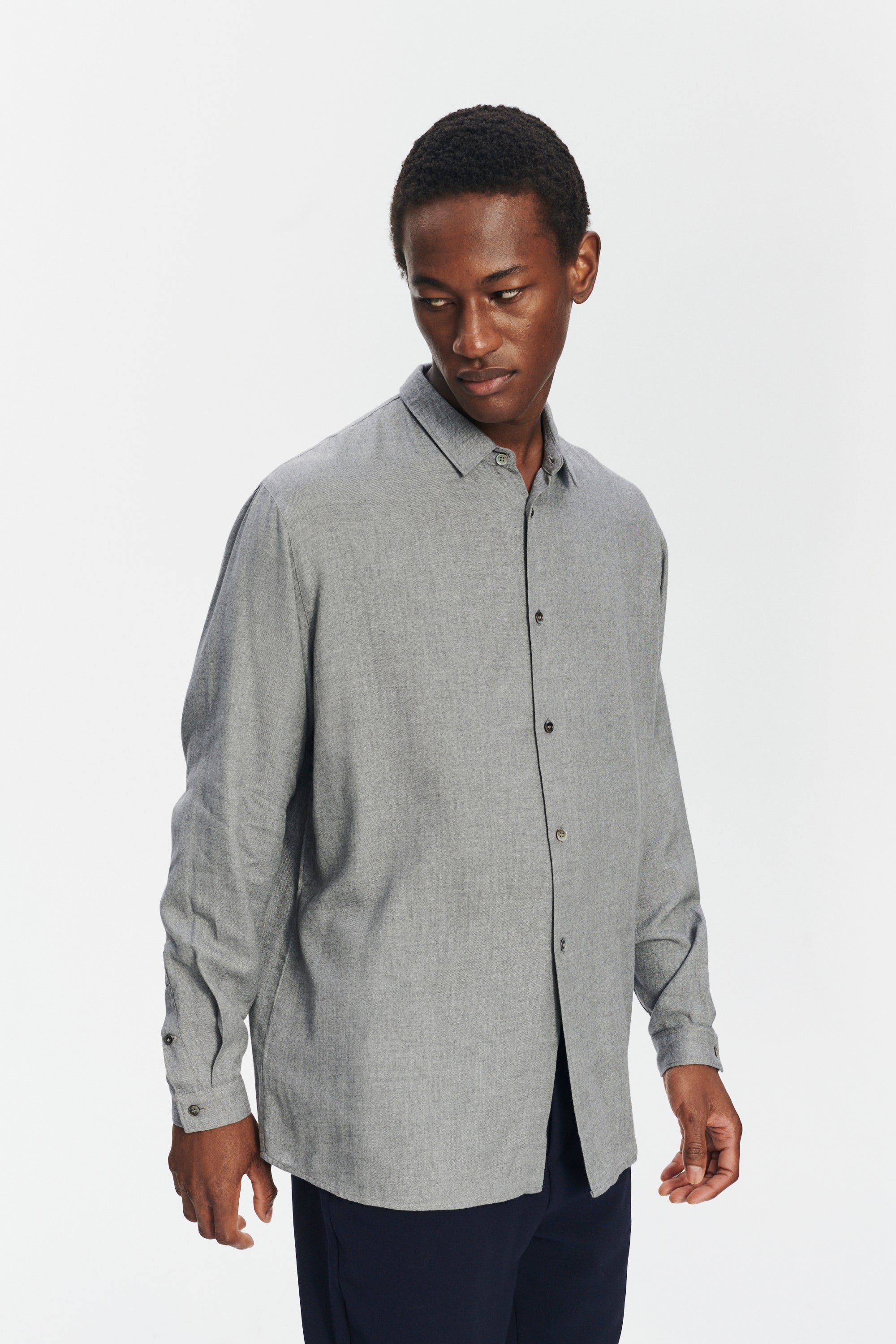 Long Sleeve Oversized Boxy Shirt in a Grey Portuguese Modal and Merino Wool Blend