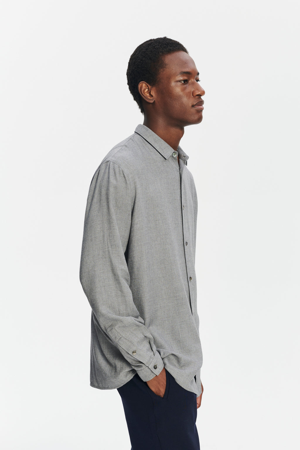 Long Sleeve Oversized Boxy Shirt in a Grey Portuguese Modal and Merino Wool Blend